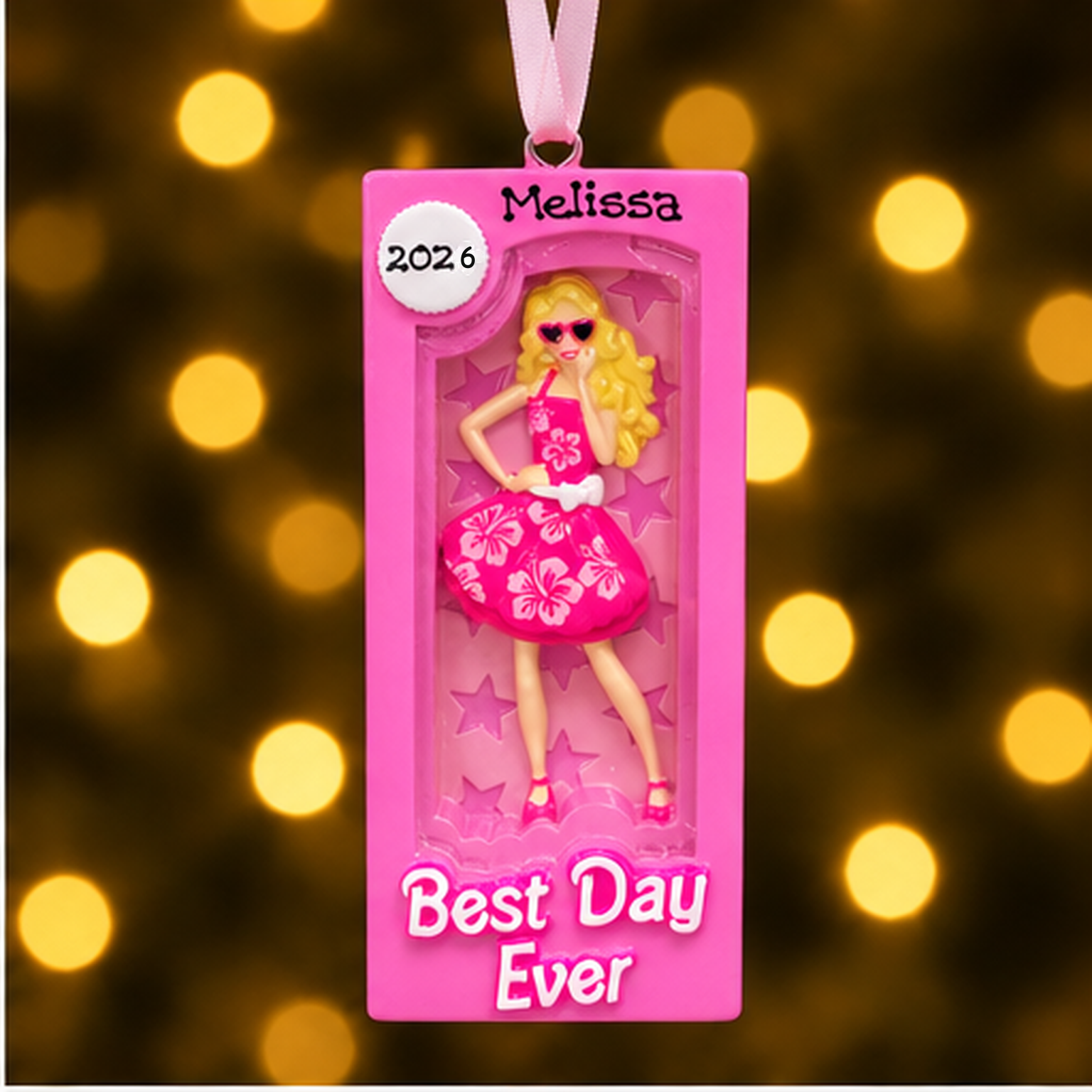 Personalised Family Christmas Xmas Tree Decoration Ornament - Pink Doll Box