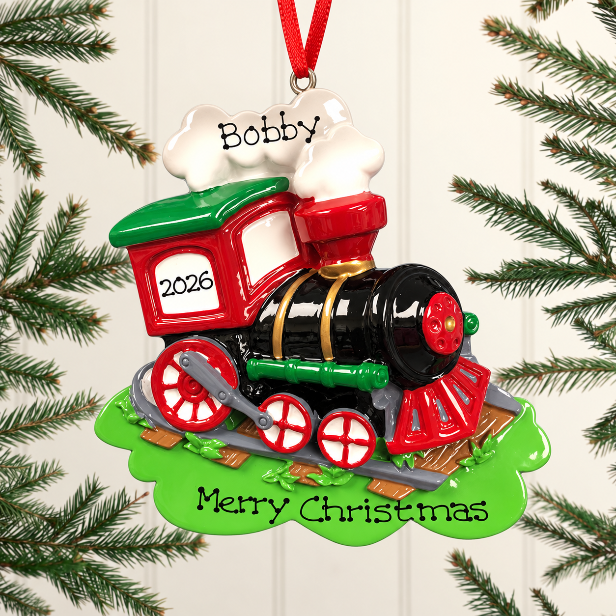 Personalised Family Christmas Xmas Tree Decoration Ornament -  Polar Train