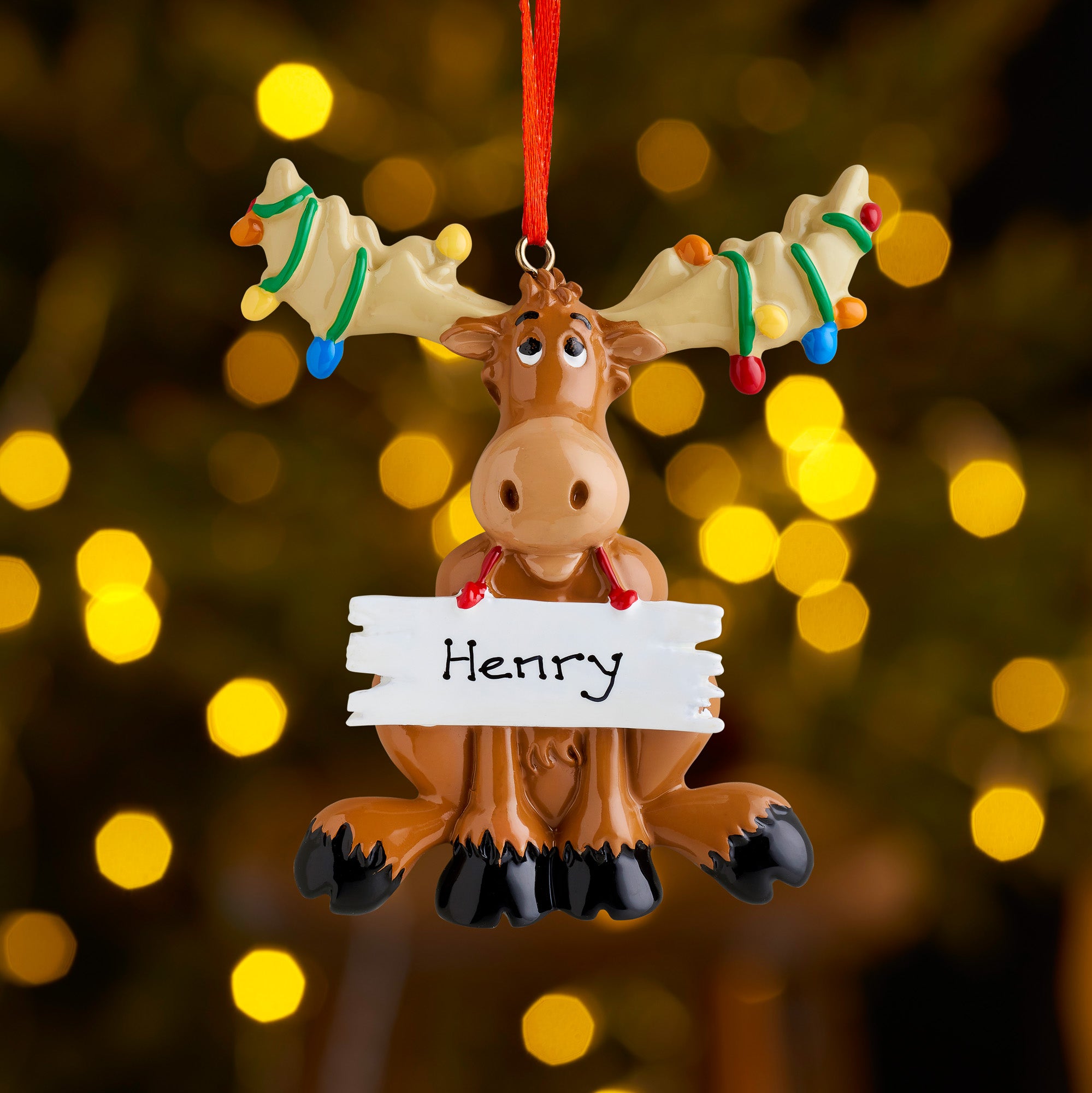 Personalised Family Christmas Xmas Tree Decoration Ornament - Reindeer in Lights