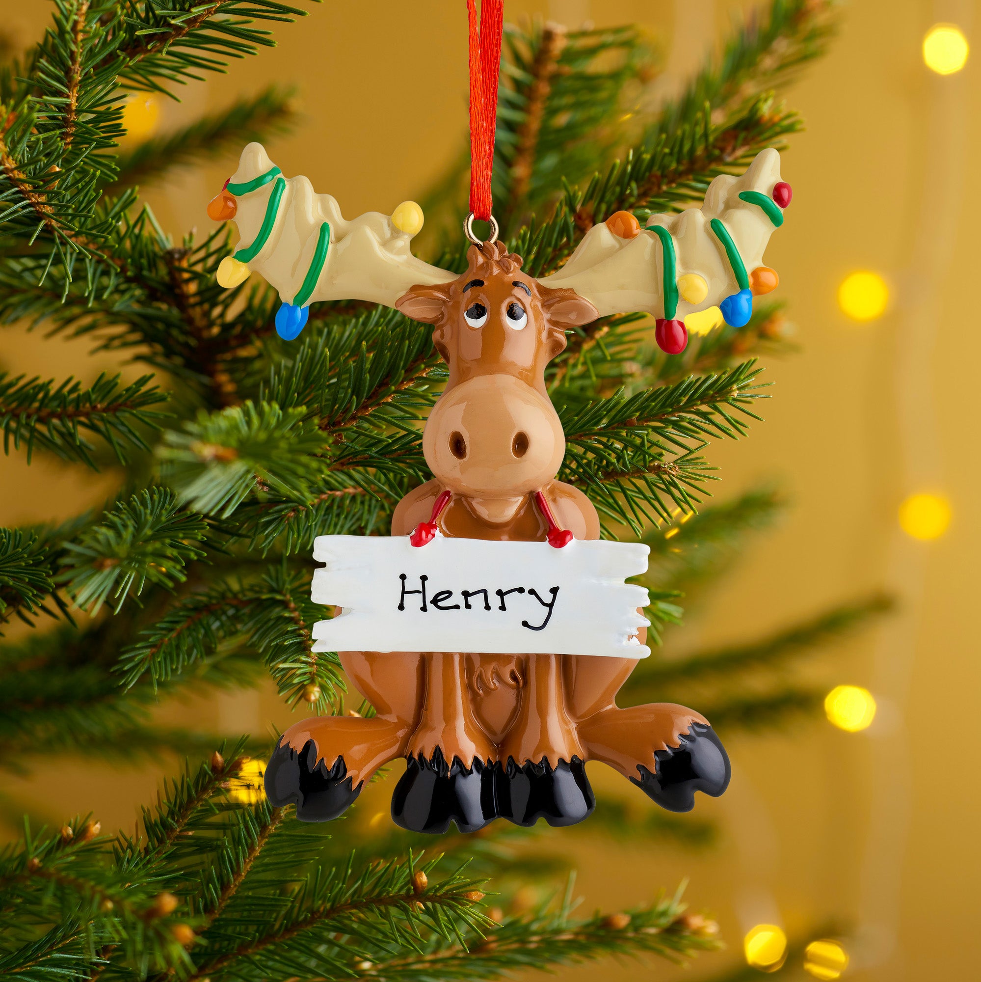 Personalised Family Christmas Xmas Tree Decoration Ornament - Reindeer in Lights