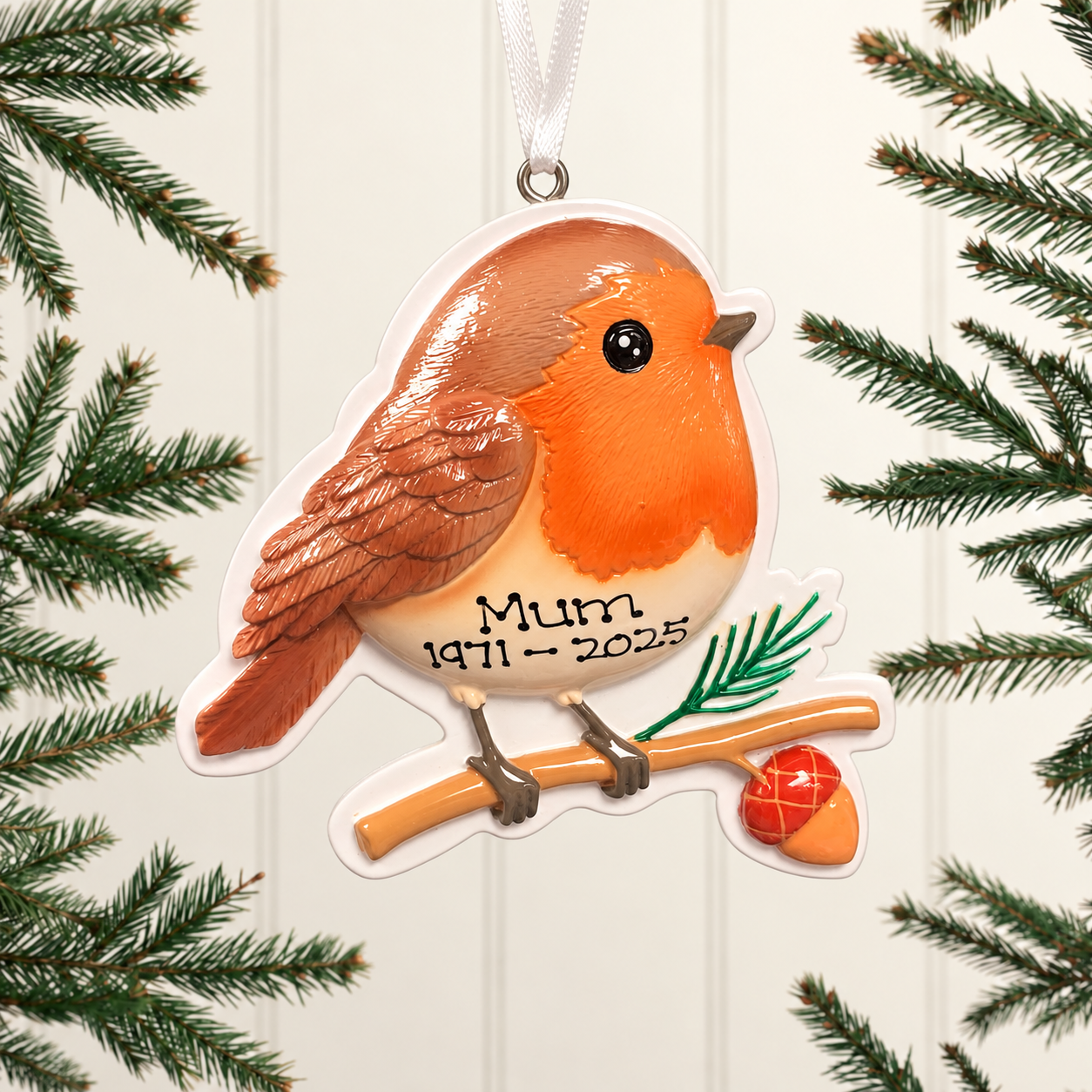 Personalised Family Christmas Xmas Tree Decoration Ornament - Robin