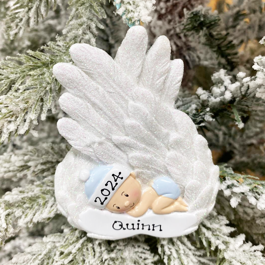 Personalised Childs Christmas Xmas Tree Decoration Ornament - Angel Boy or Girl Feathers