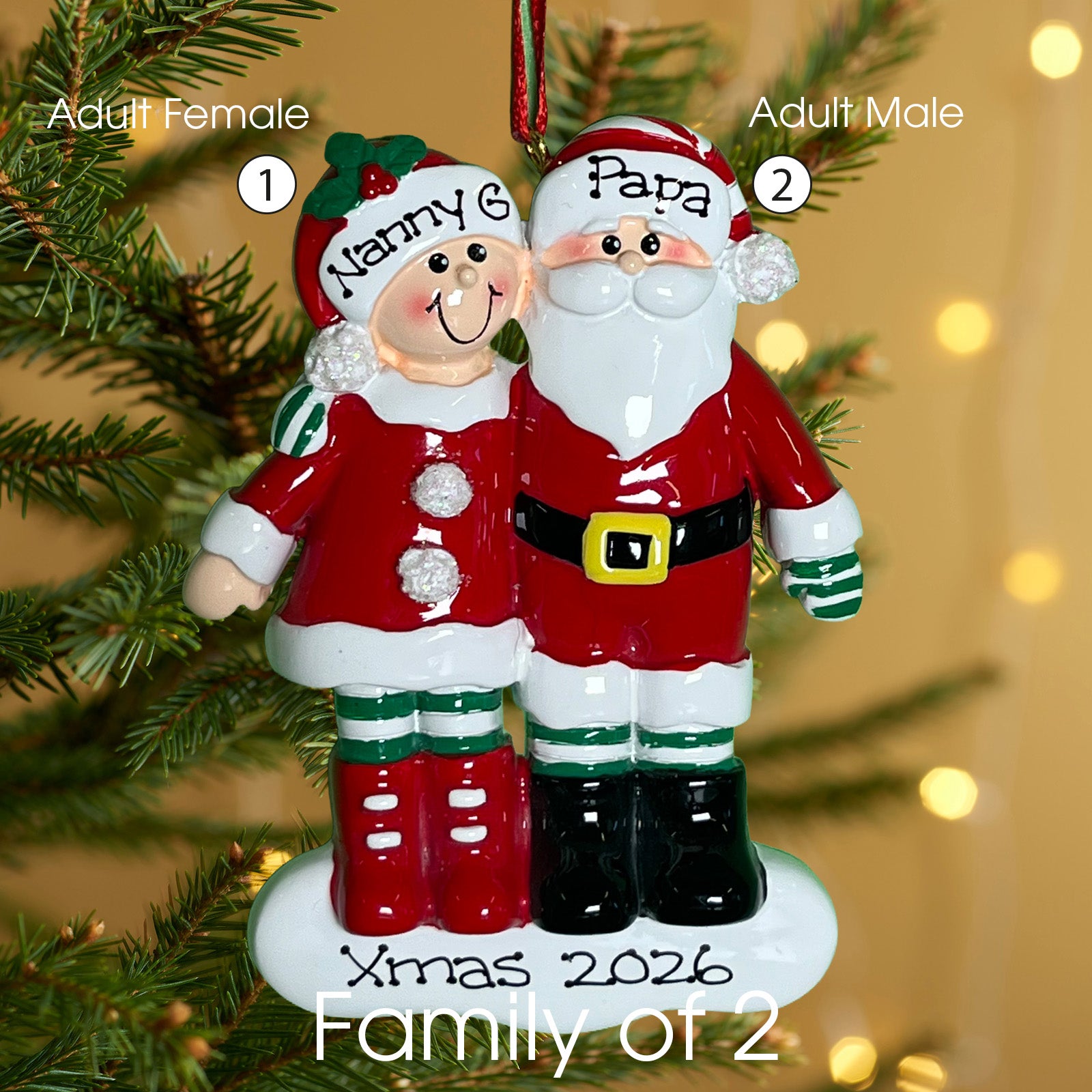 Personalised Clause Family Christmas decoration - Family of 3