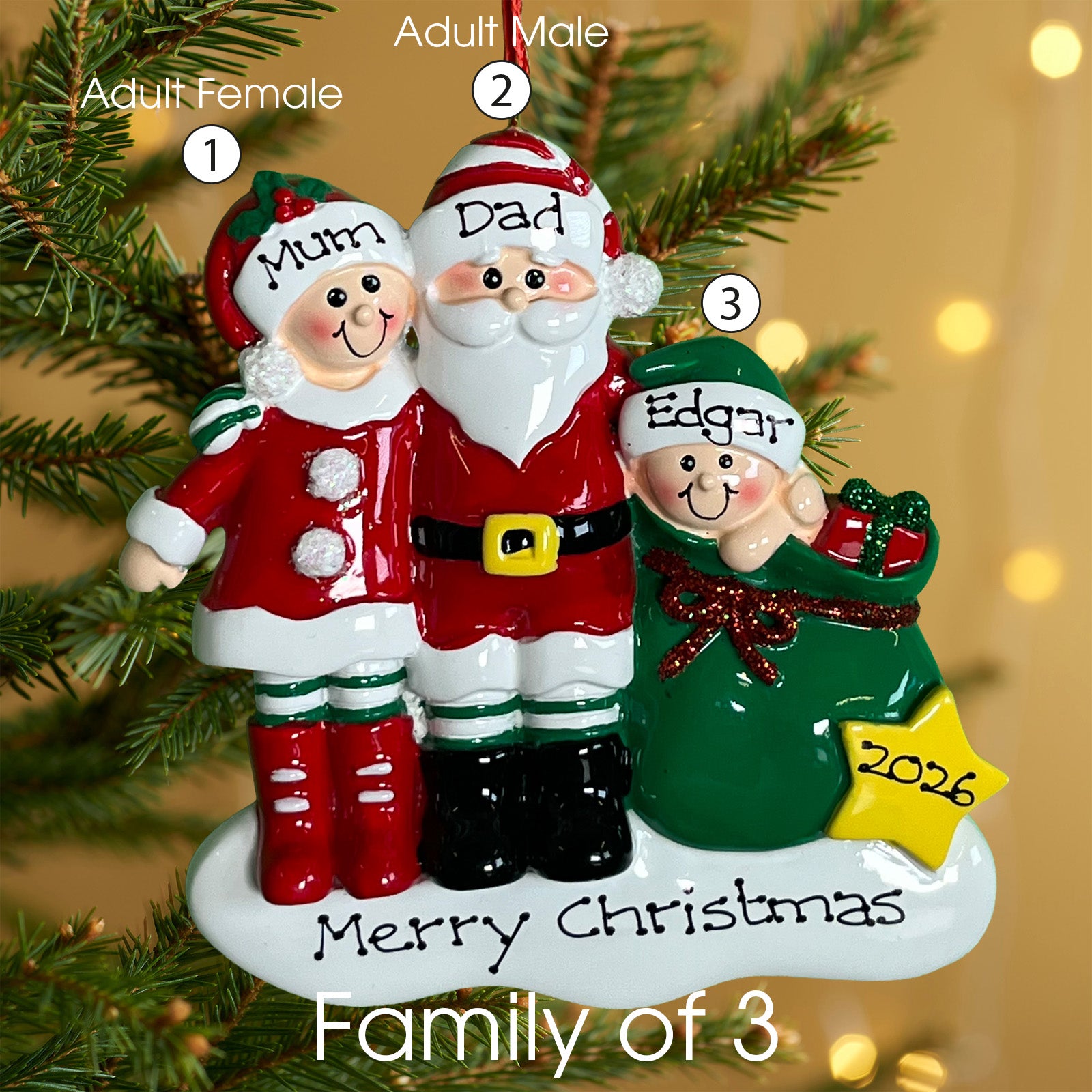 Personalised Clause Family Christmas decoration - Family of 4
