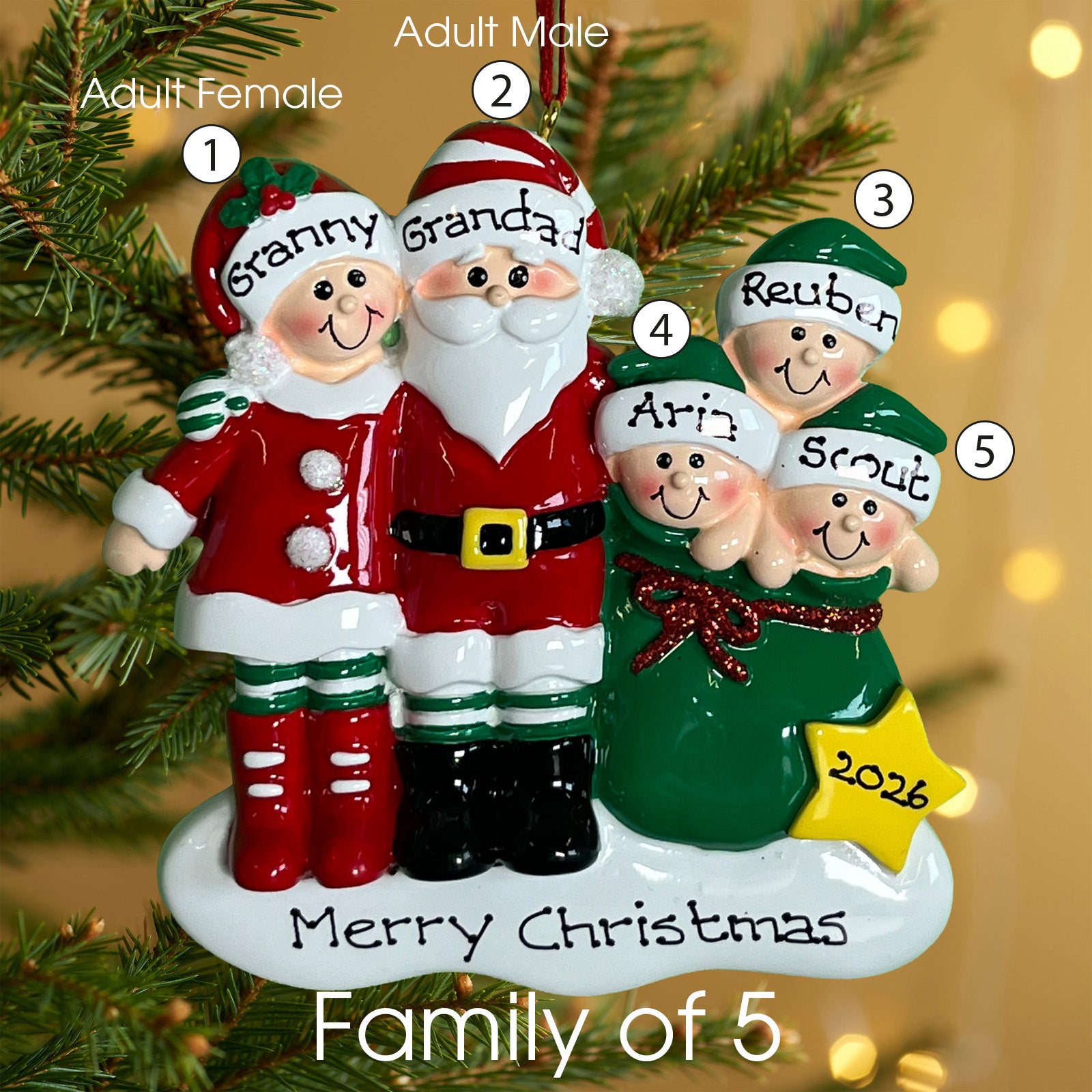 Personalised Clause Family Christmas decoration - Family of 6