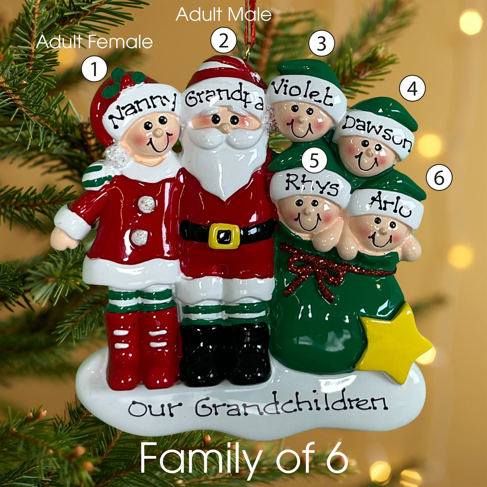 Personalised Clause Family Christmas decoration - Family of 6
