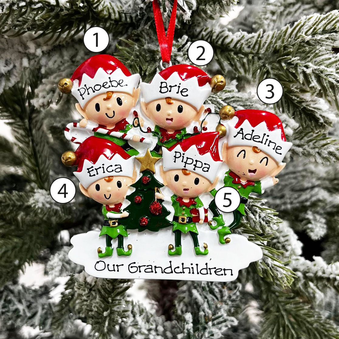Personalised Family Christmas Xmas Tree Decoration Ornament - Elves Family