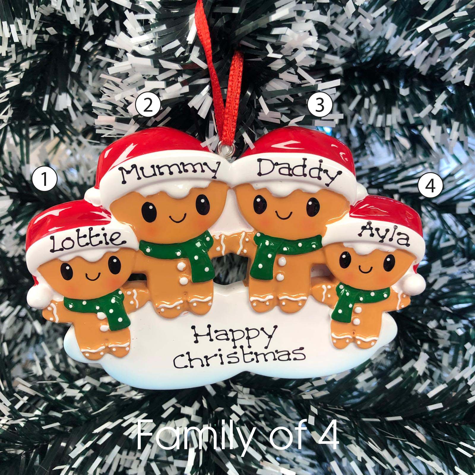 Personalised Family Christmas Xmas Tree Decoration Ornament - Gingerbread Family