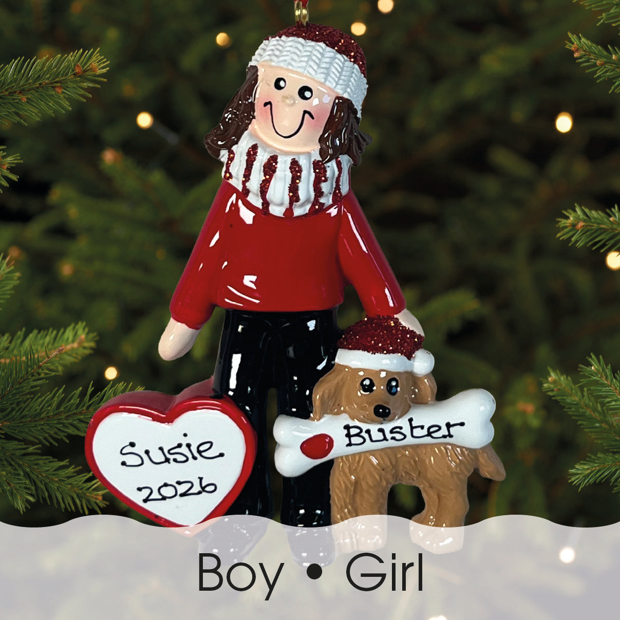 Personalised Child and Dog Christmas decoration - Boy