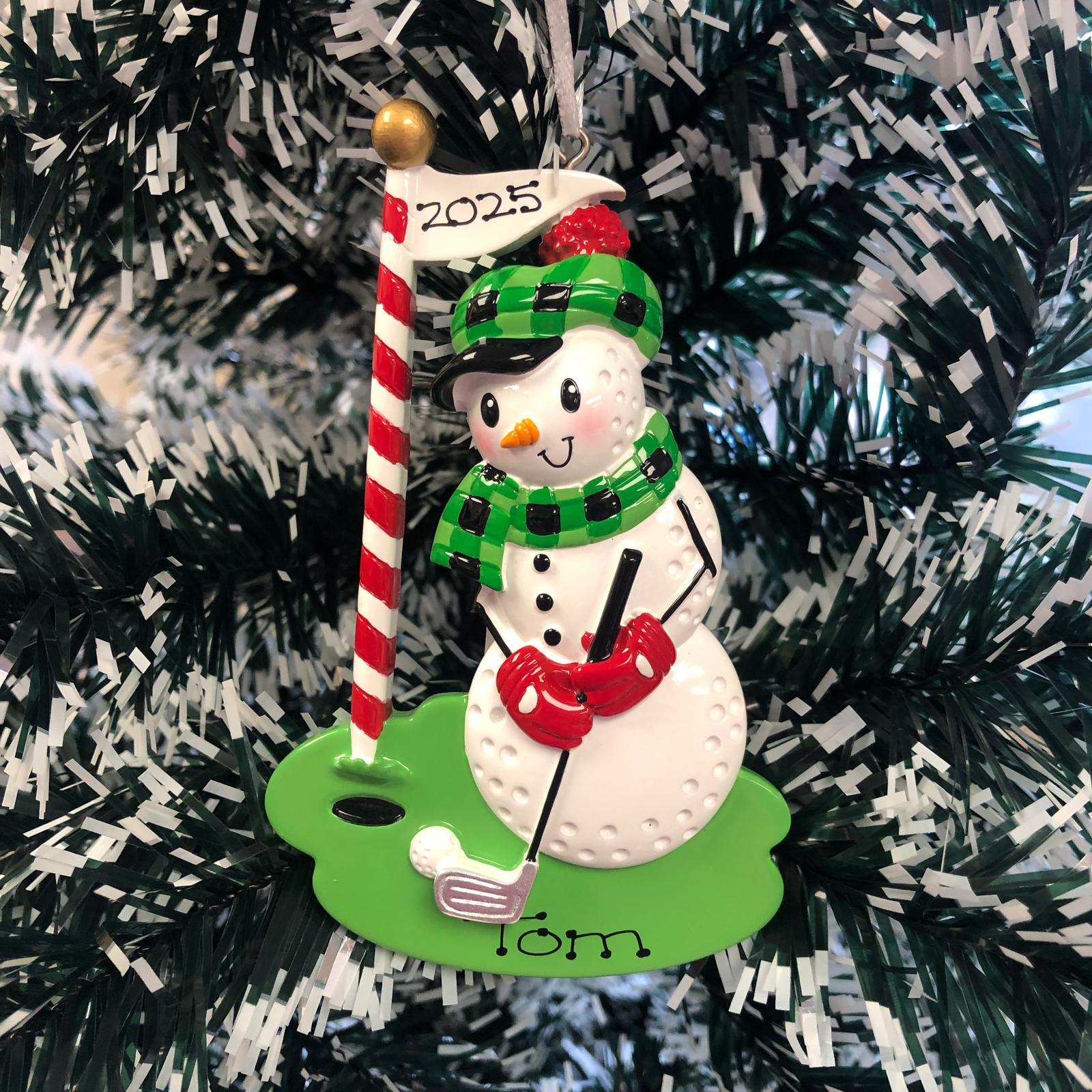 Personalised Family Christmas Xmas Tree Decoration Ornament - Snowman Golfer