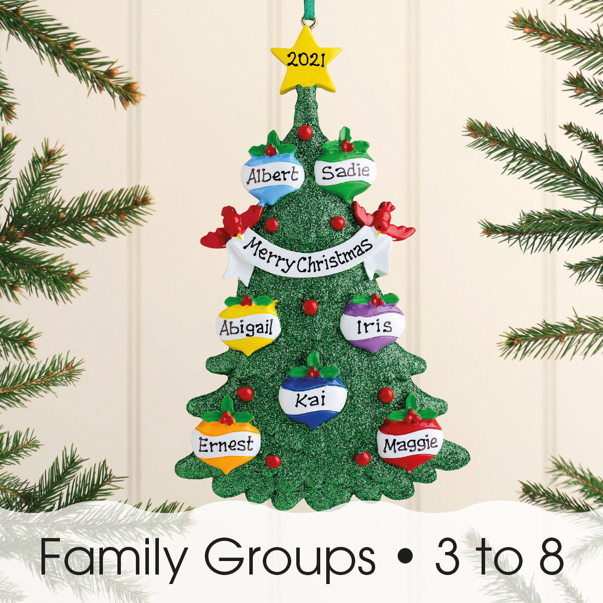 Personalised Green Tree Christmas decoration - Family of 3