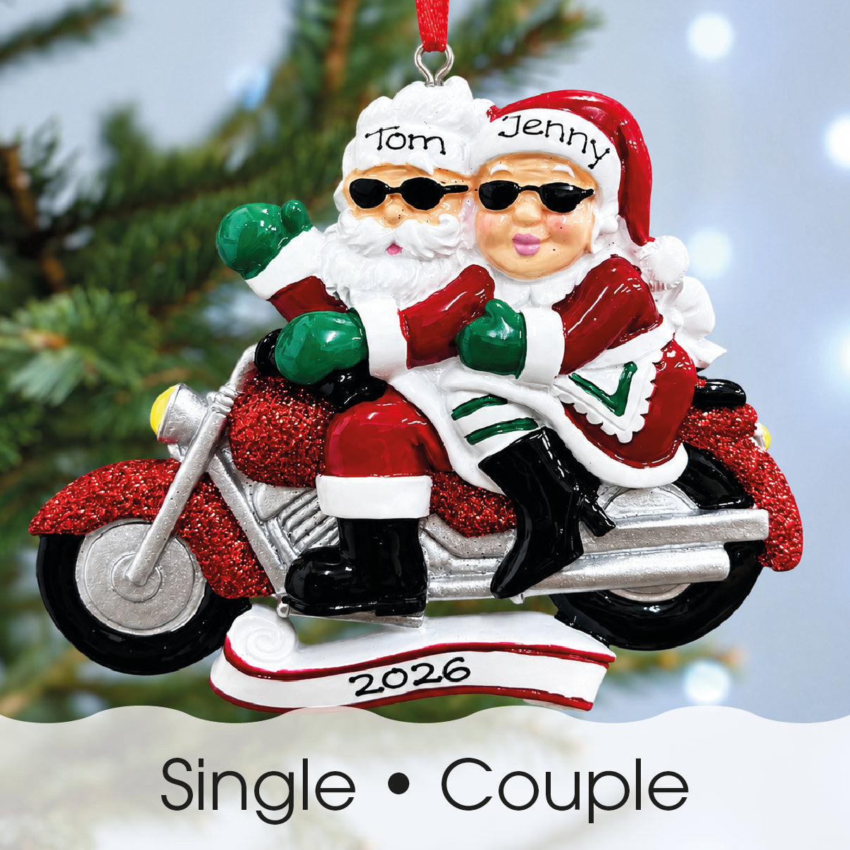 Personalised Family Christmas Xmas Tree Decoration Ornament - Motorbike Single/Couple