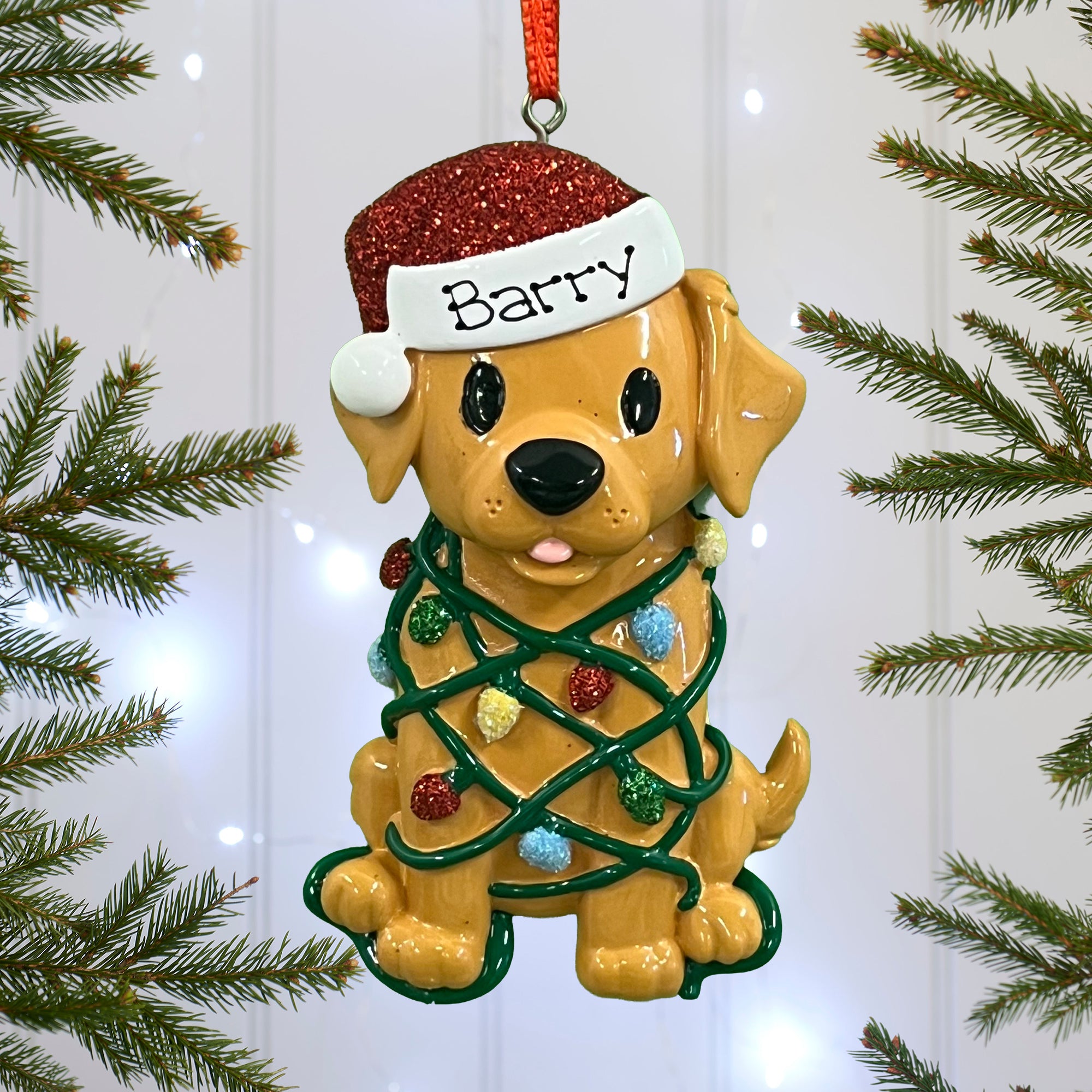 Personalised Pet Dog Christmas Xmas Tree Decoration Ornament - Dog Tangled in Lights