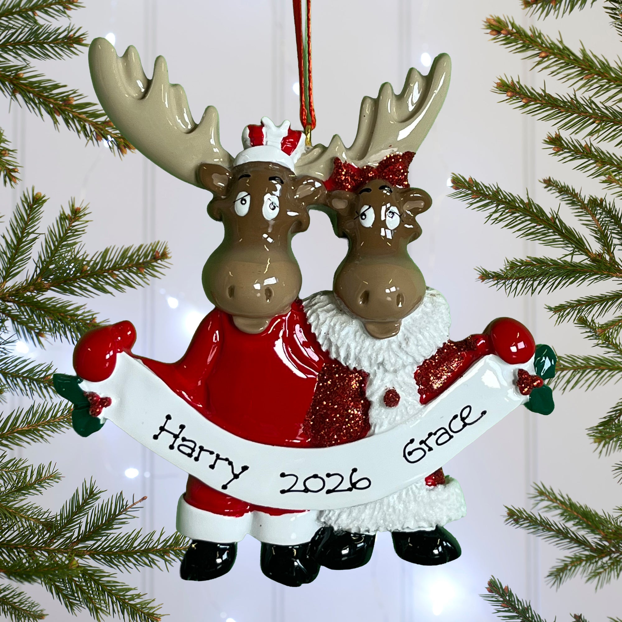 Personalised Moose Family Christmas decoration - Family of 6