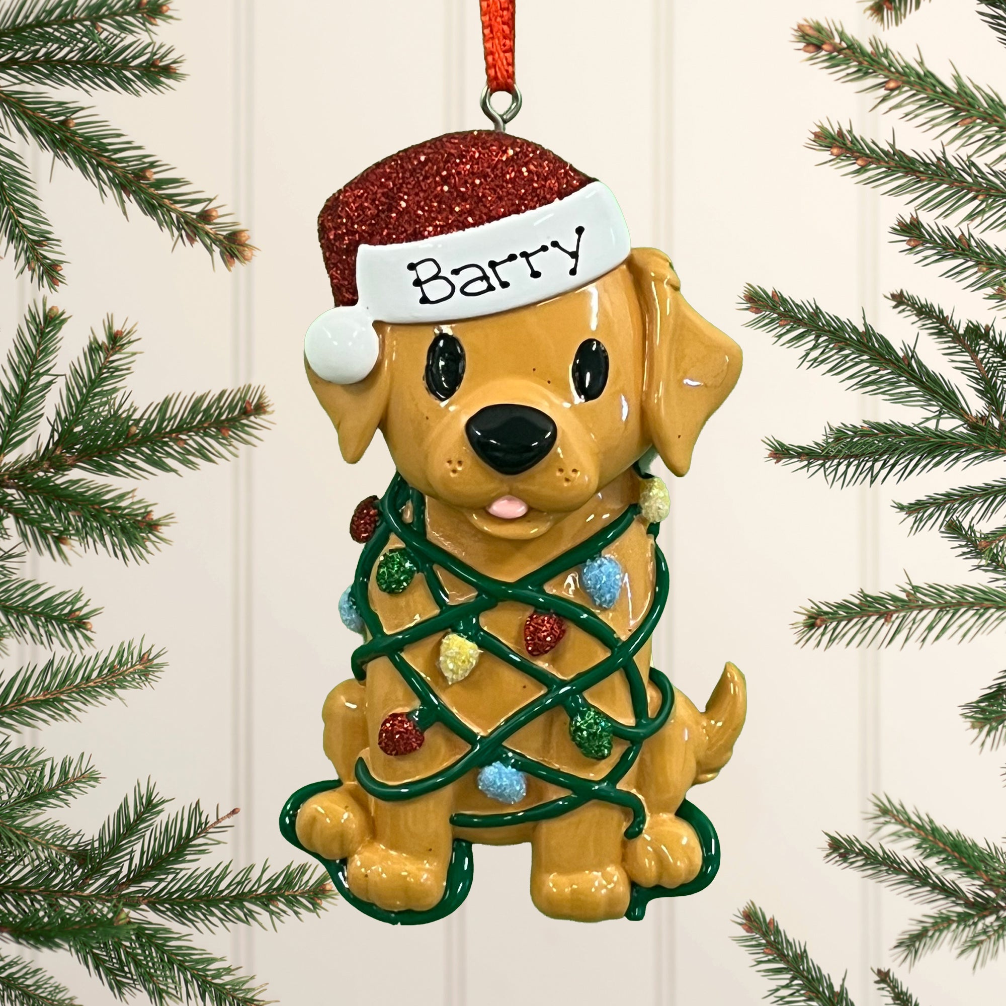 Personalised Pet Dog Christmas Xmas Tree Decoration Ornament - Dog Tangled in Lights