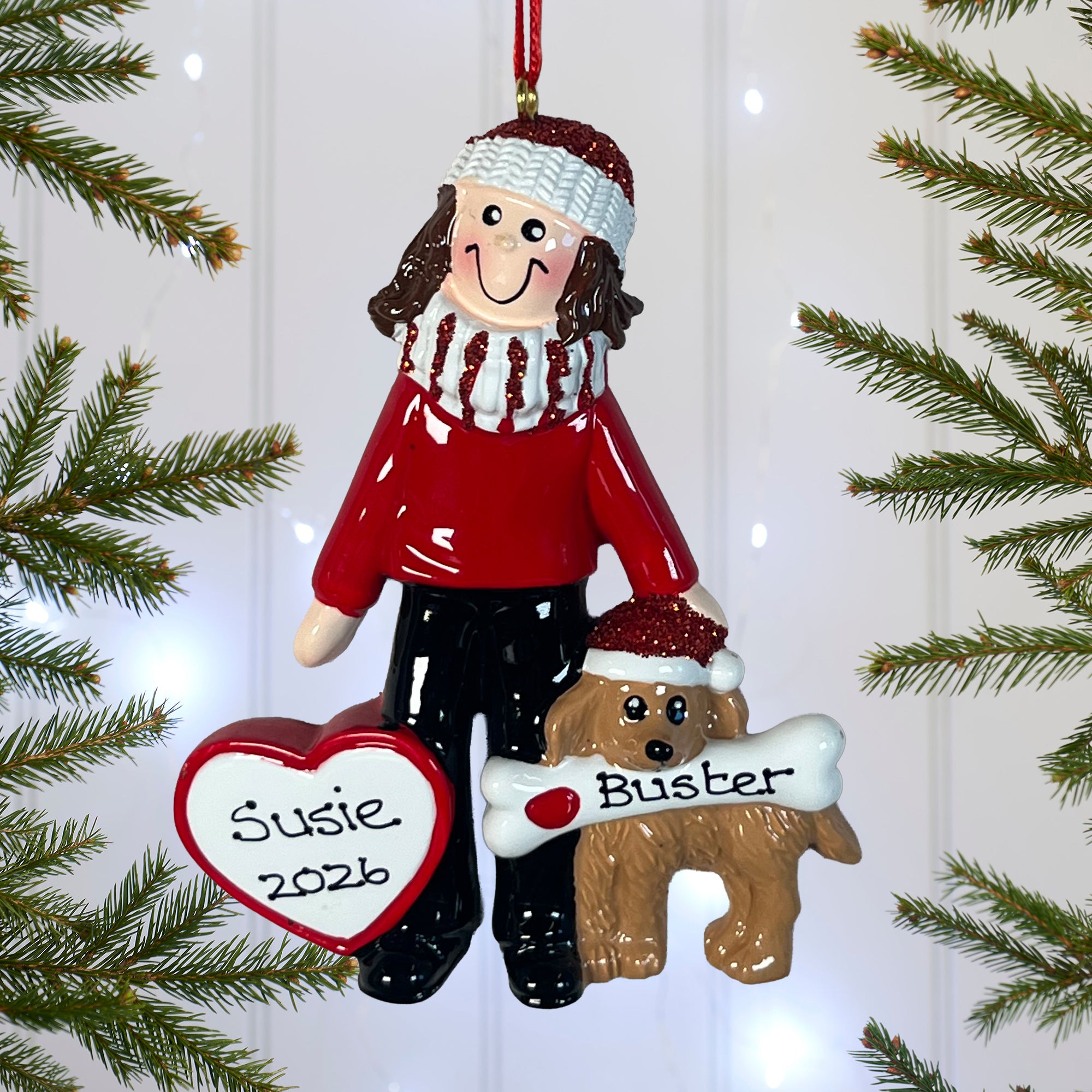 Personalised Child and Dog Christmas decoration - Girl