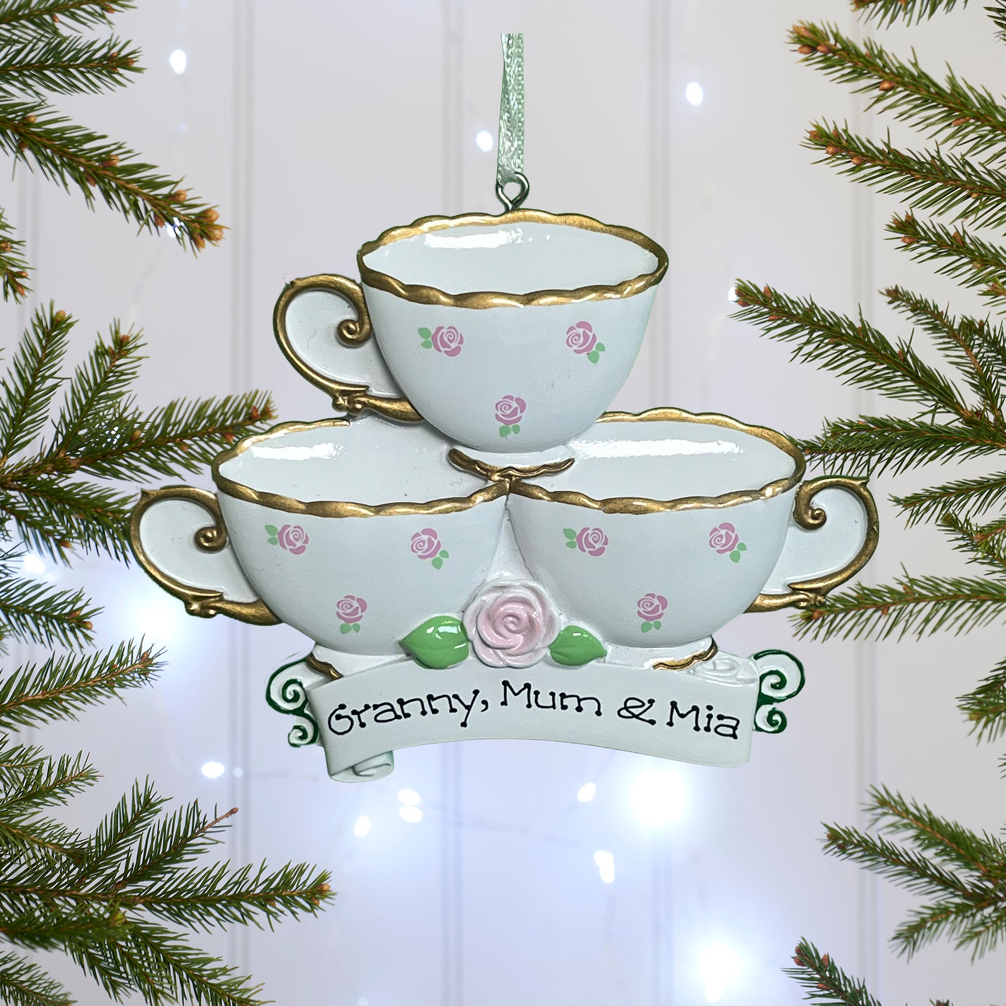 Personalised Teacups Family Christmas decoration - Family of 3
