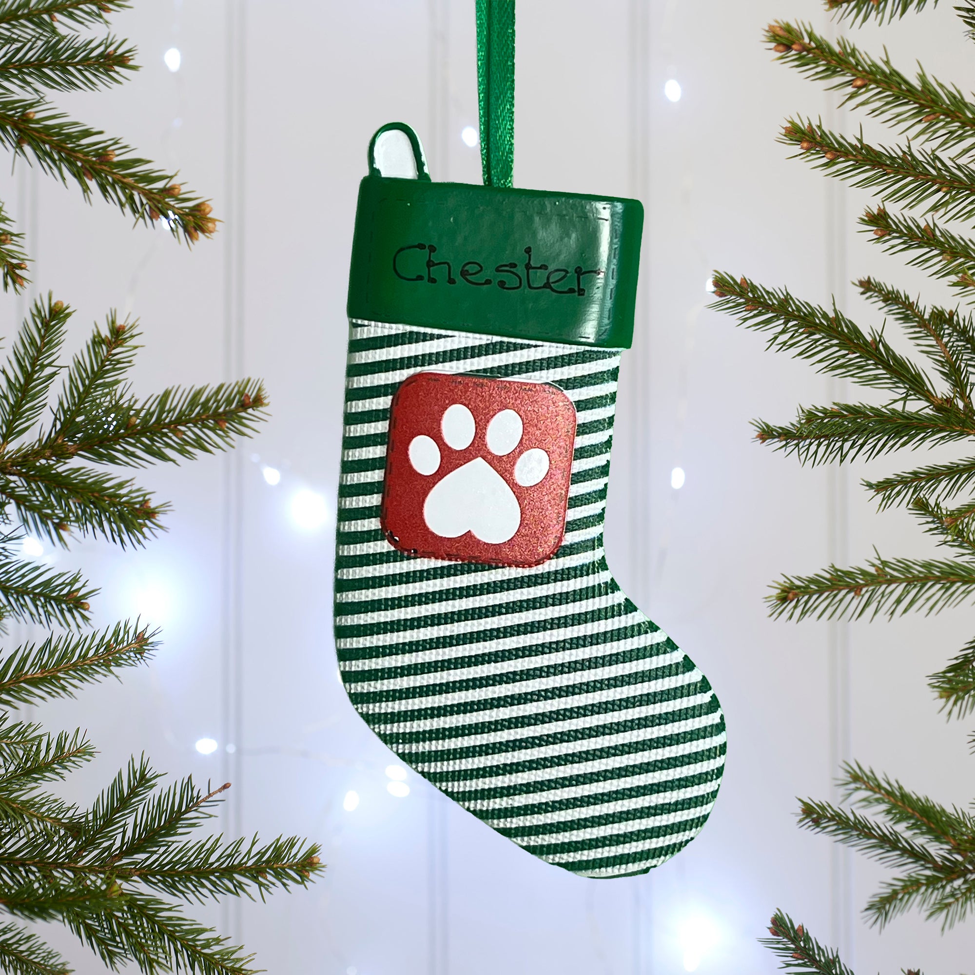 Personalised Green Pet Stocking Christmas decoration