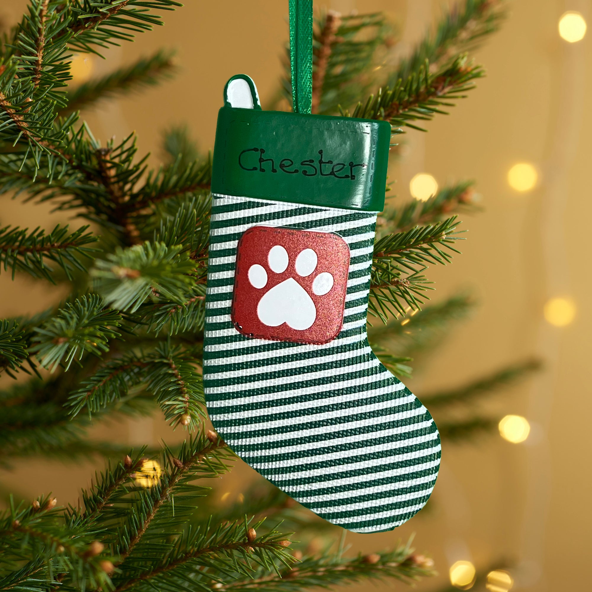 Personalised Green Pet Stocking Christmas decoration