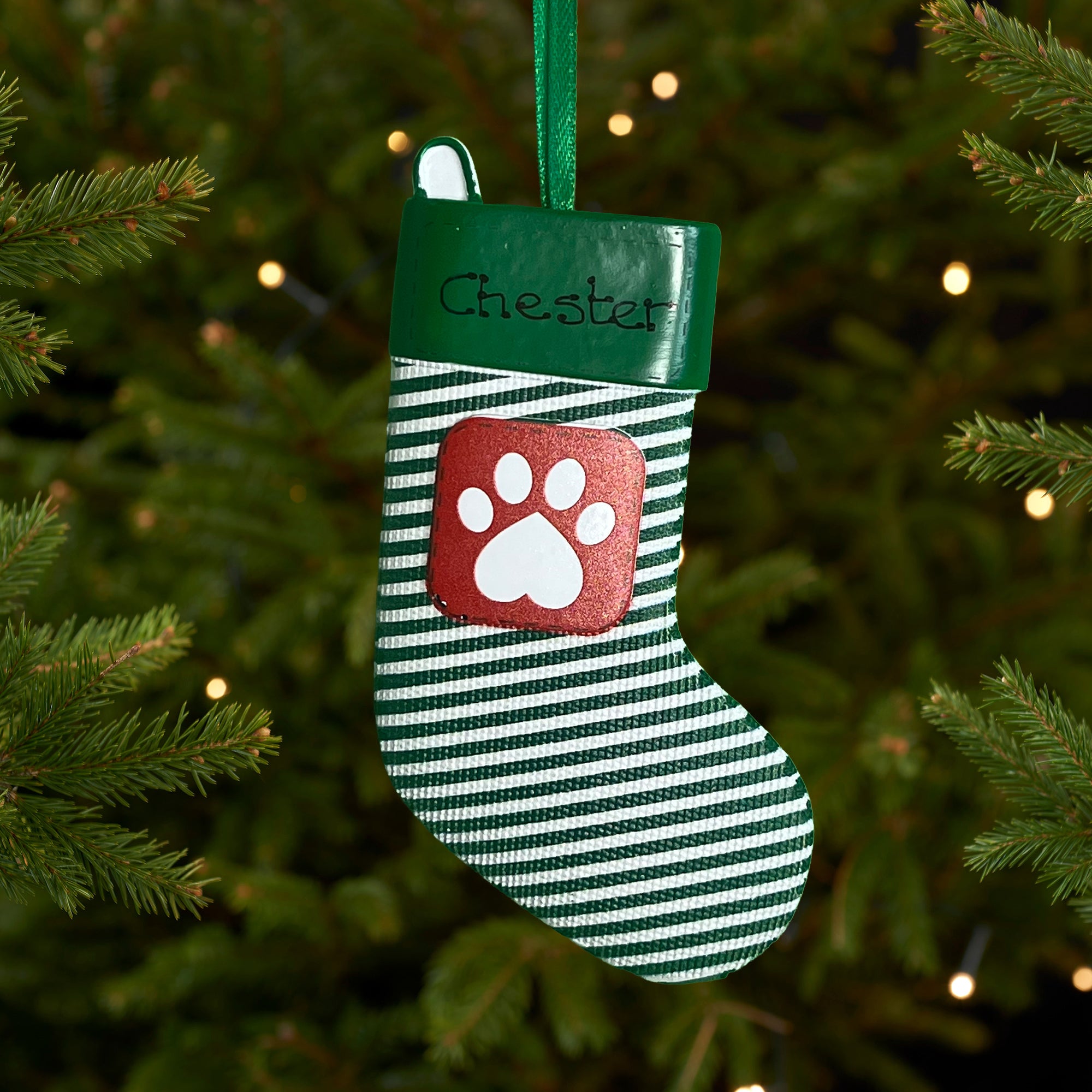 Personalised Green Pet Stocking Christmas decoration
