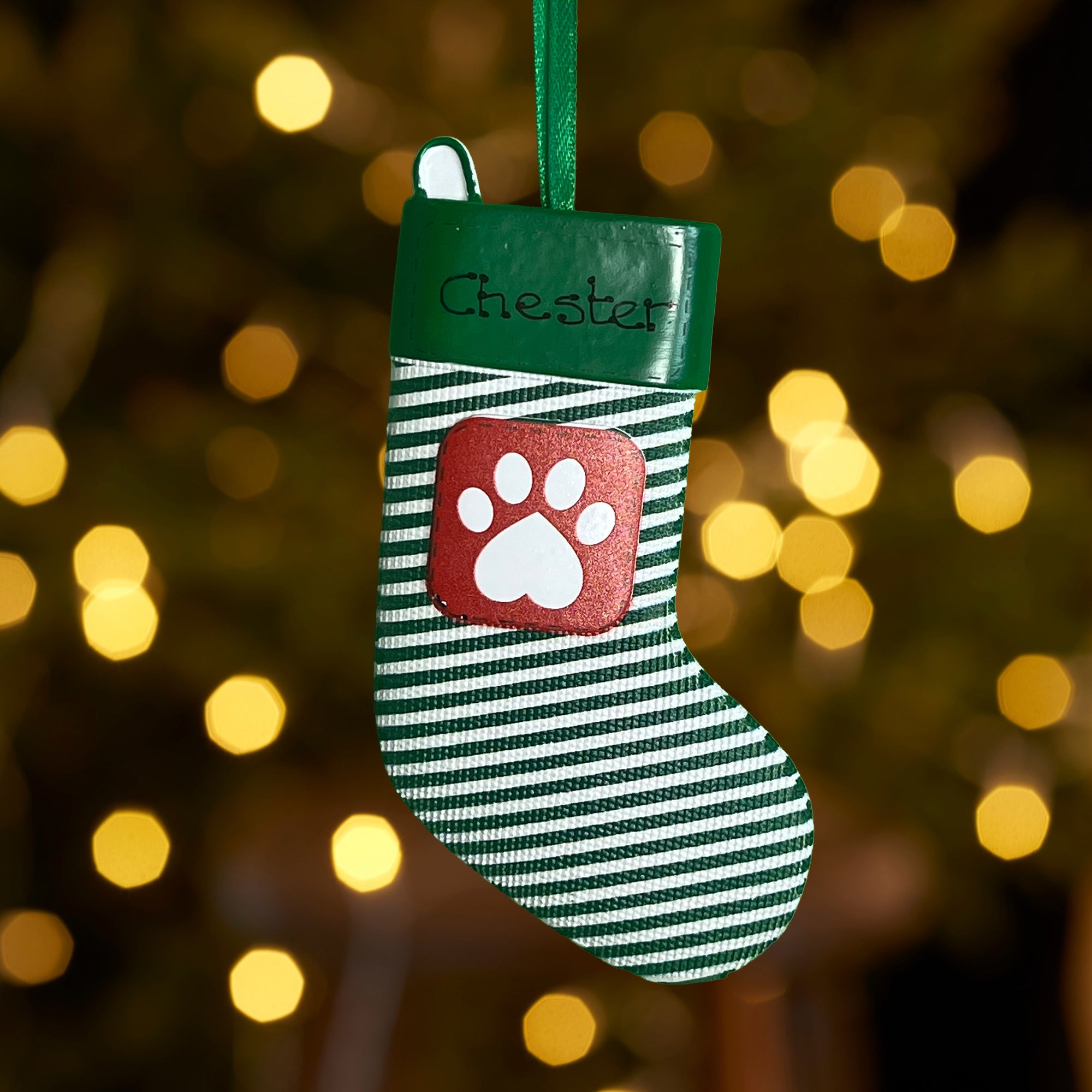 Personalised Green Pet Stocking Christmas decoration