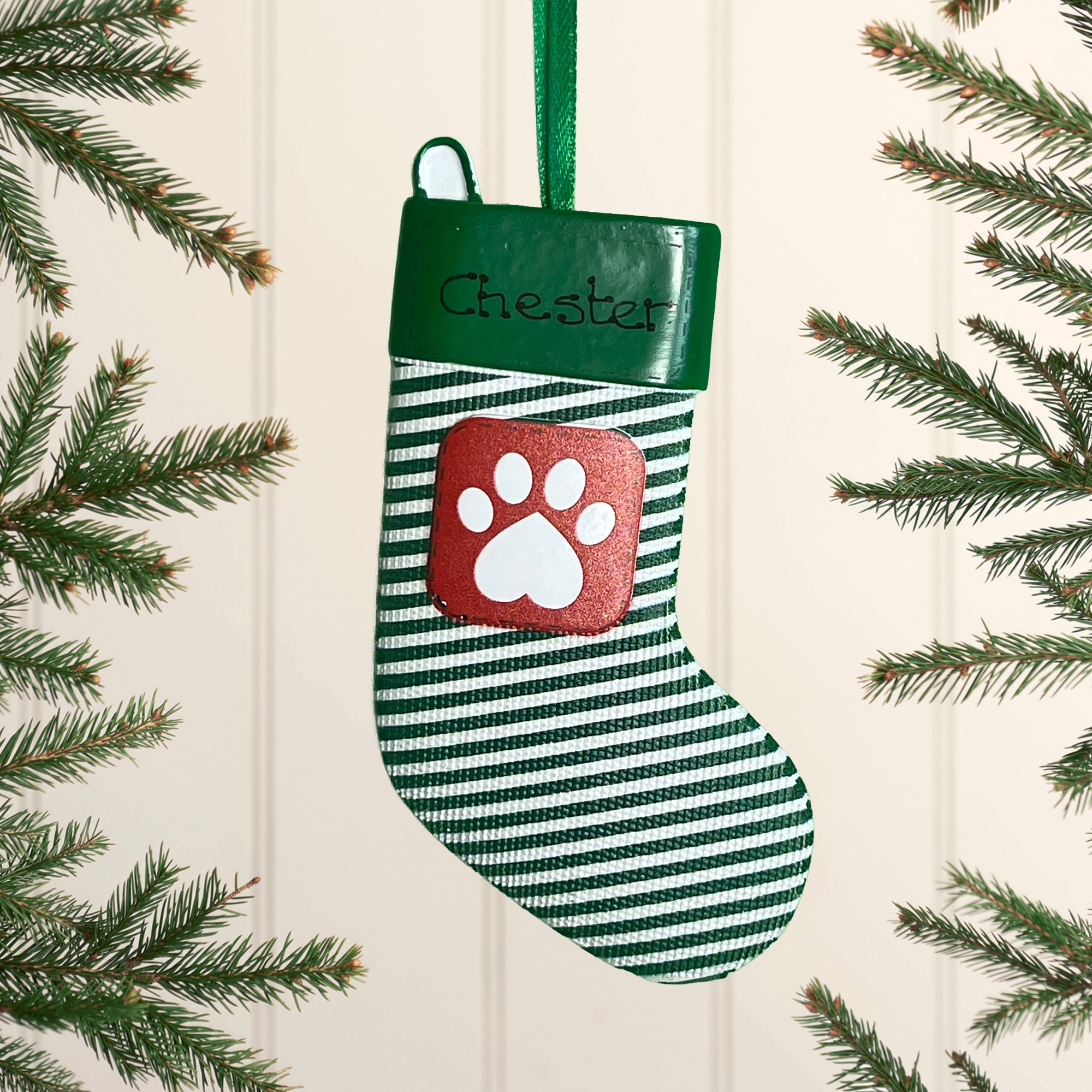 Personalised Green Pet Stocking Christmas decoration