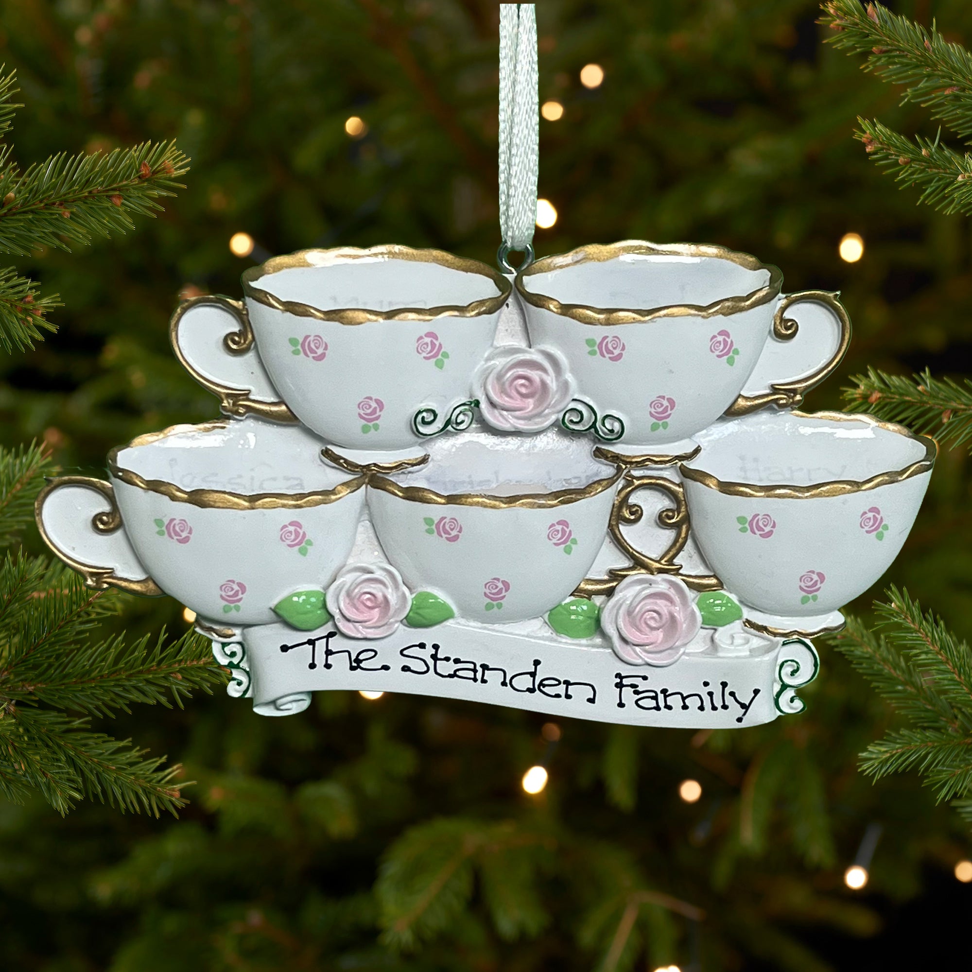 Personalised Teacups Family Christmas decoration - Family of 5