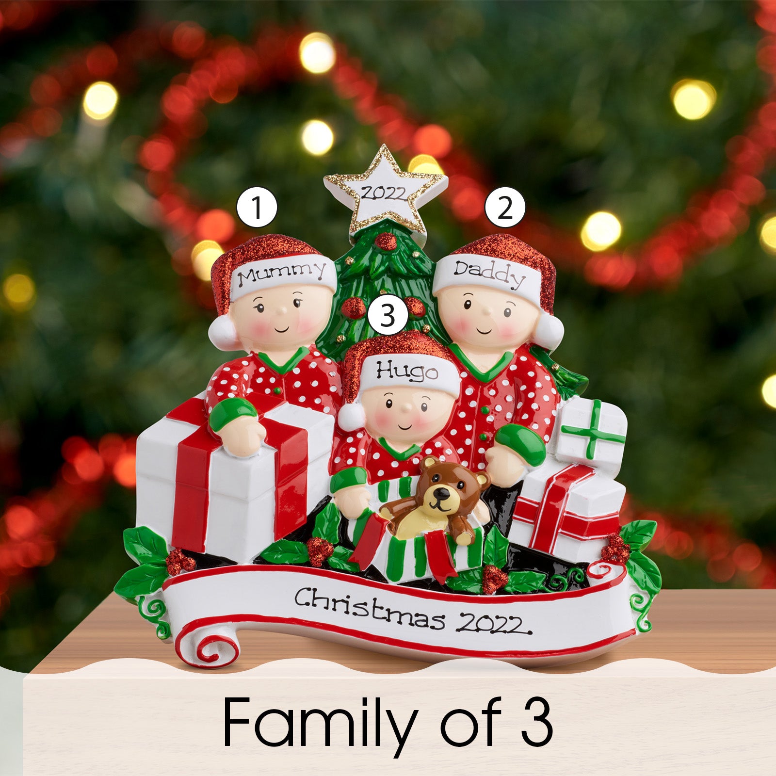 Personalised Family Christmas Xmas Decoration - Opening Presents Family - TABLE TOP