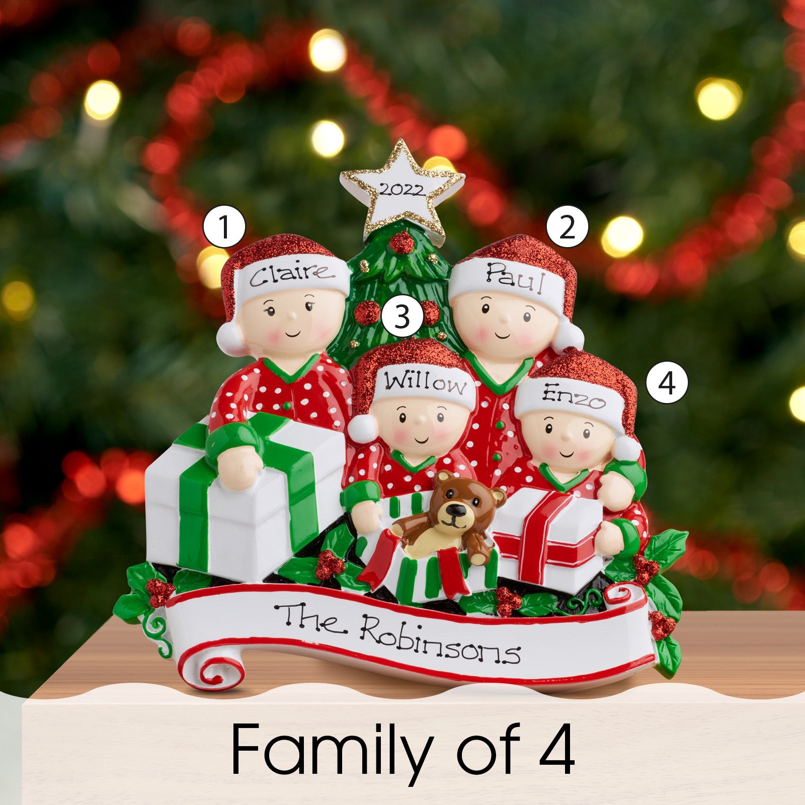Personalised Family Christmas Xmas Decoration - Opening Presents Family - TABLE TOP