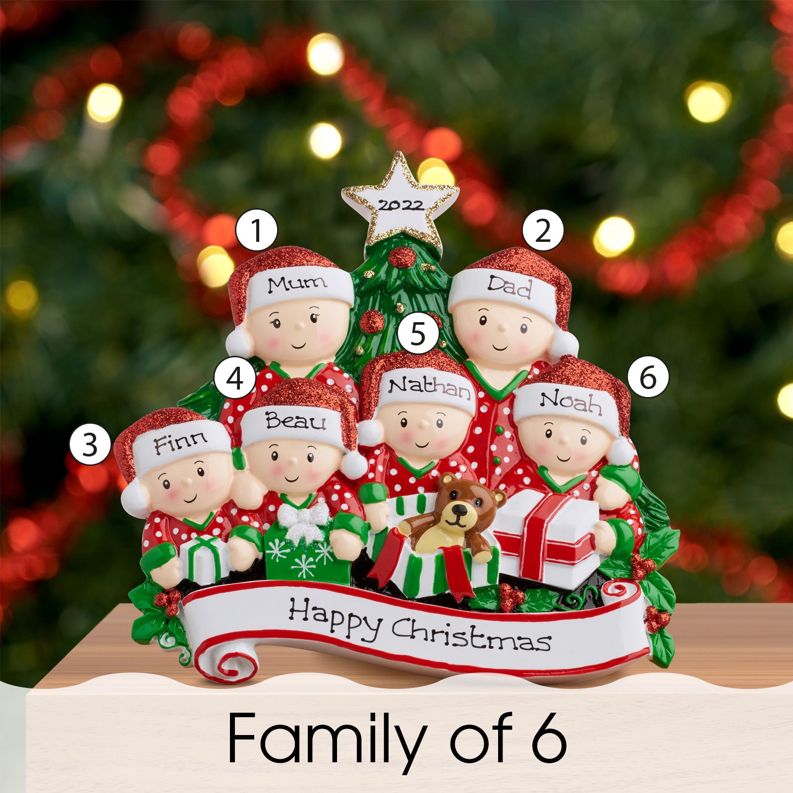 Personalised Family Christmas Xmas Decoration - Opening Presents Family - TABLE TOP