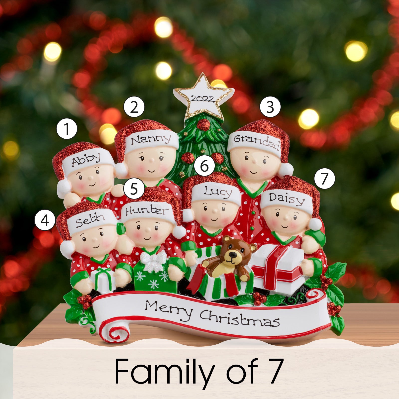 Personalised Family Christmas Xmas Decoration - Opening Presents Family - TABLE TOP