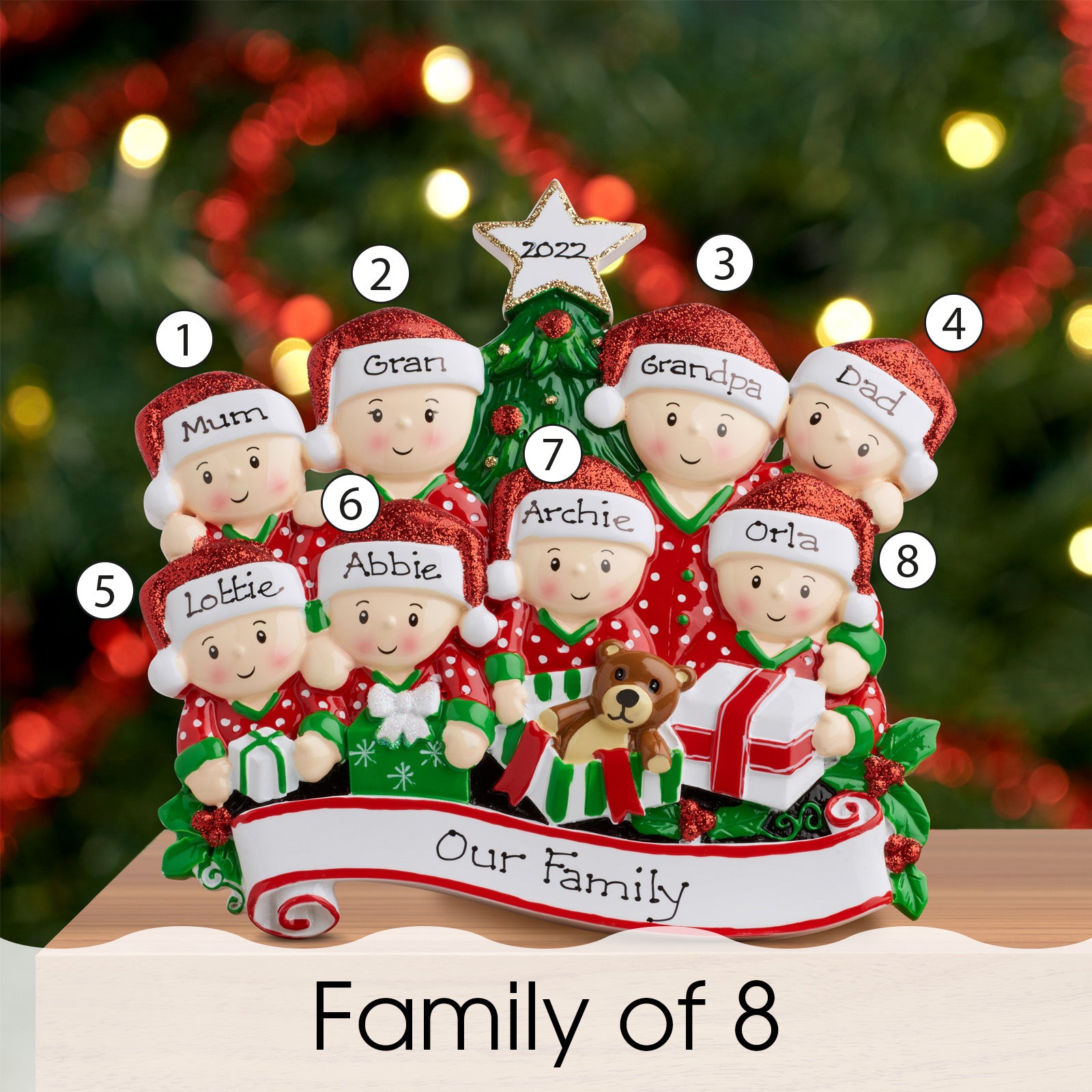 Personalised Family Christmas Xmas Decoration - Opening Presents Family - TABLE TOP