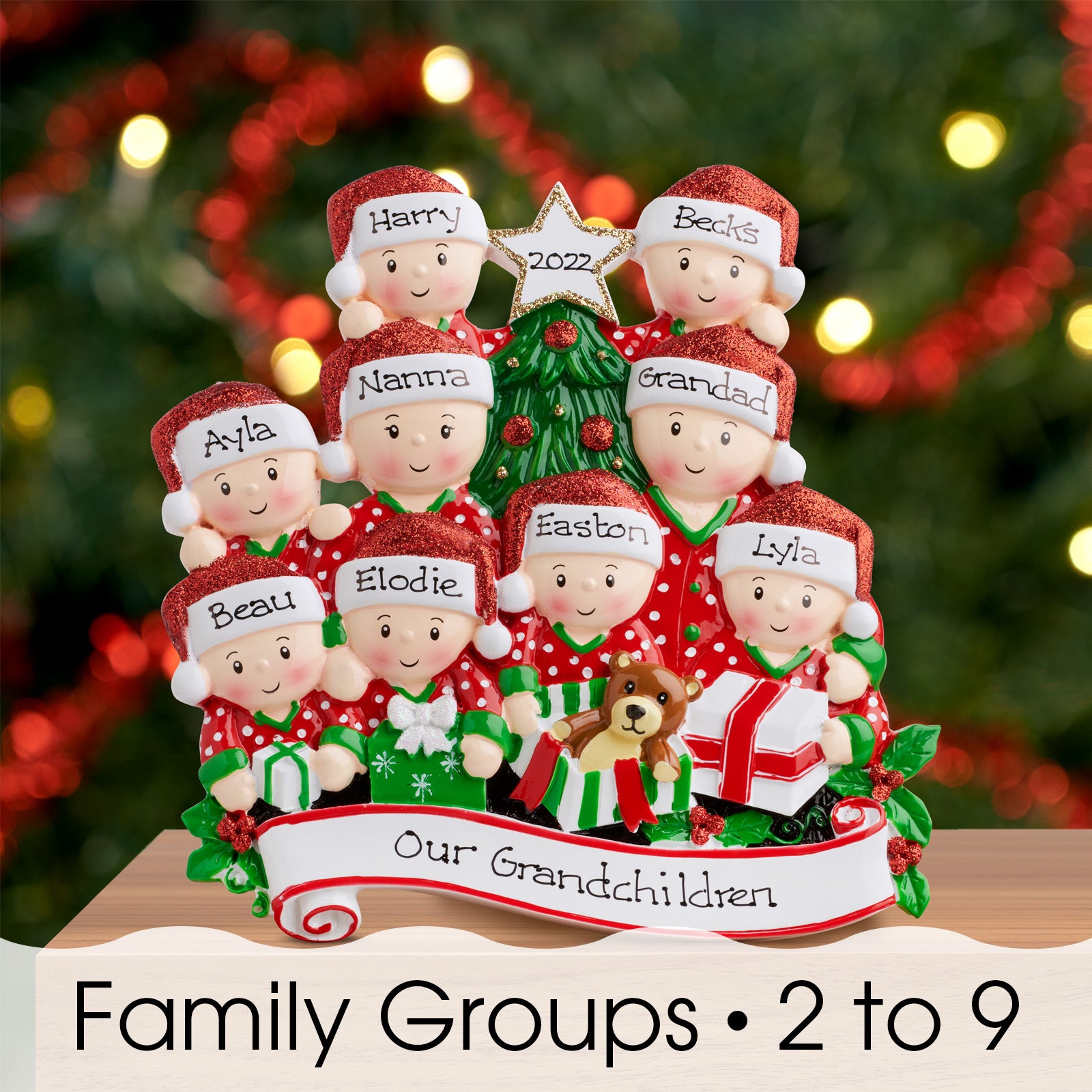 Personalised Family Christmas Xmas Decoration - Opening Presents Family - TABLE TOP