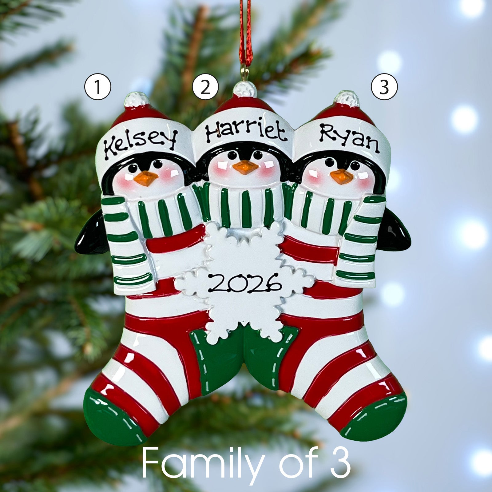 Personalised Penguin Stocking Family Christmas decoration - Family of 4