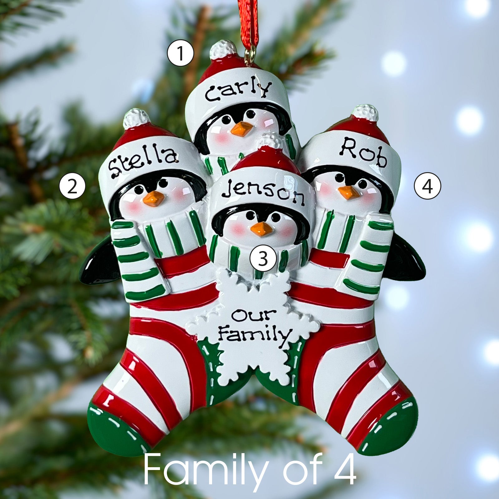 Personalised Penguin Stocking Family Christmas decoration - Family of 5