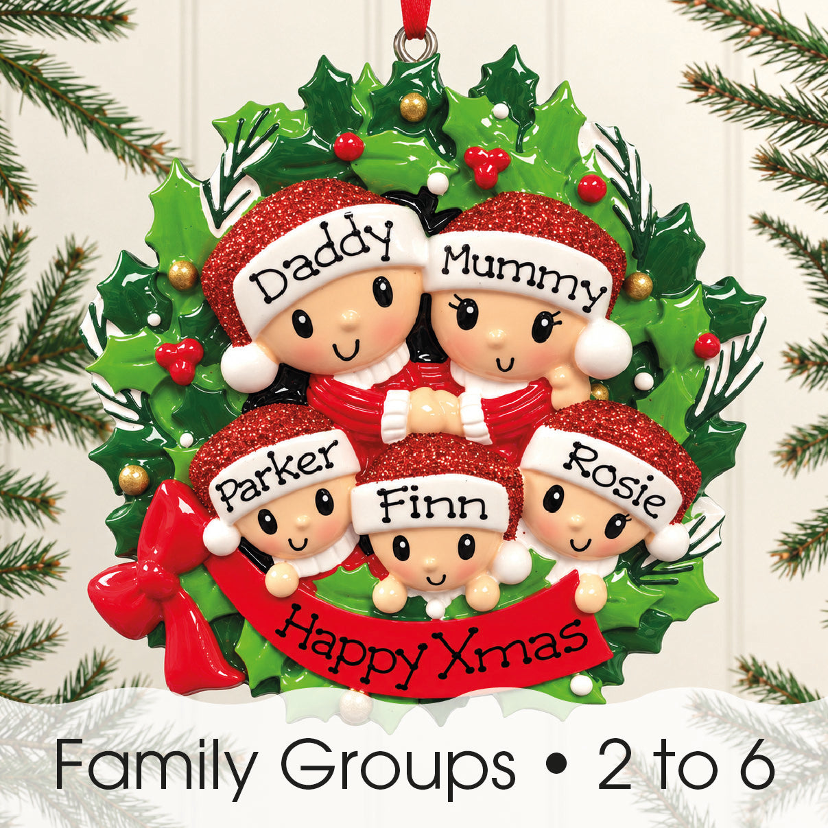 Personalised Family Christmas Xmas Tree Decoration Ornament - People on Wreath Family