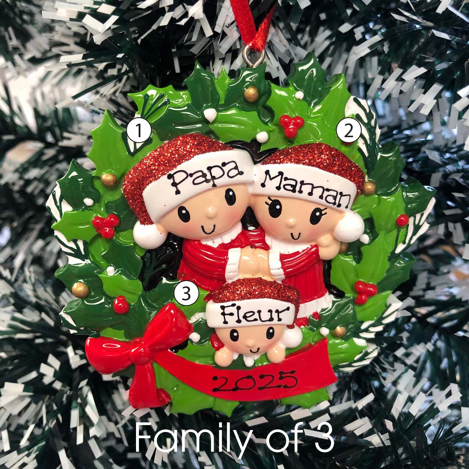 Personalised Family Christmas Xmas Tree Decoration Ornament - People on Wreath Family