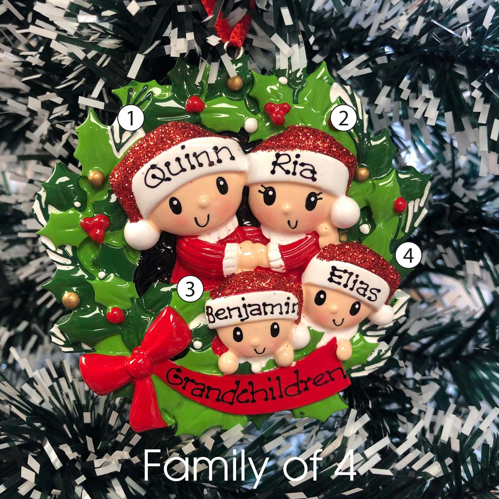 Personalised Family Christmas Xmas Tree Decoration Ornament - People on Wreath Family