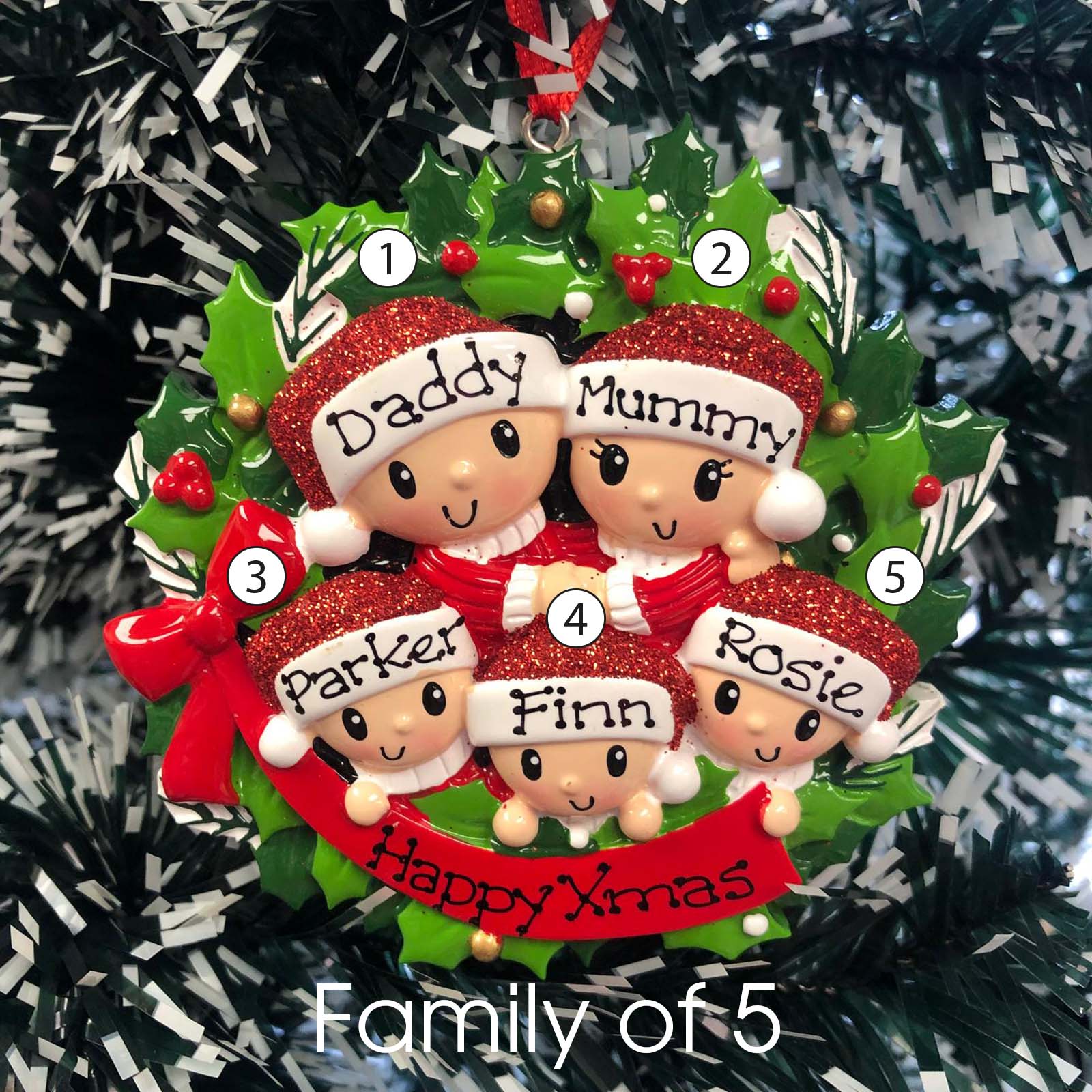 Personalised Family Christmas Xmas Tree Decoration Ornament - People on Wreath Family
