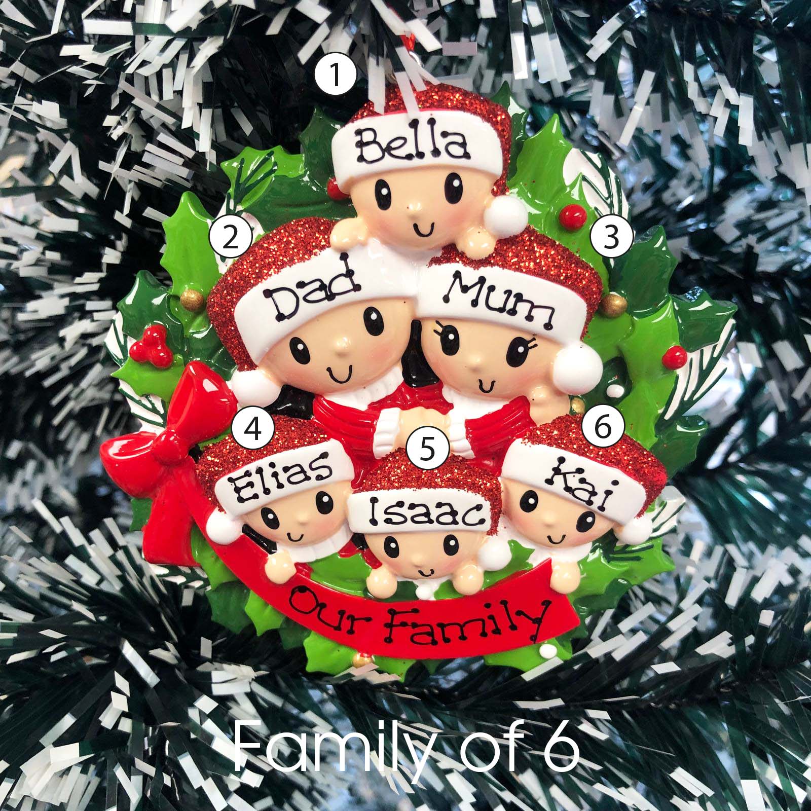 Personalised Family Christmas Xmas Tree Decoration Ornament - People on Wreath Family