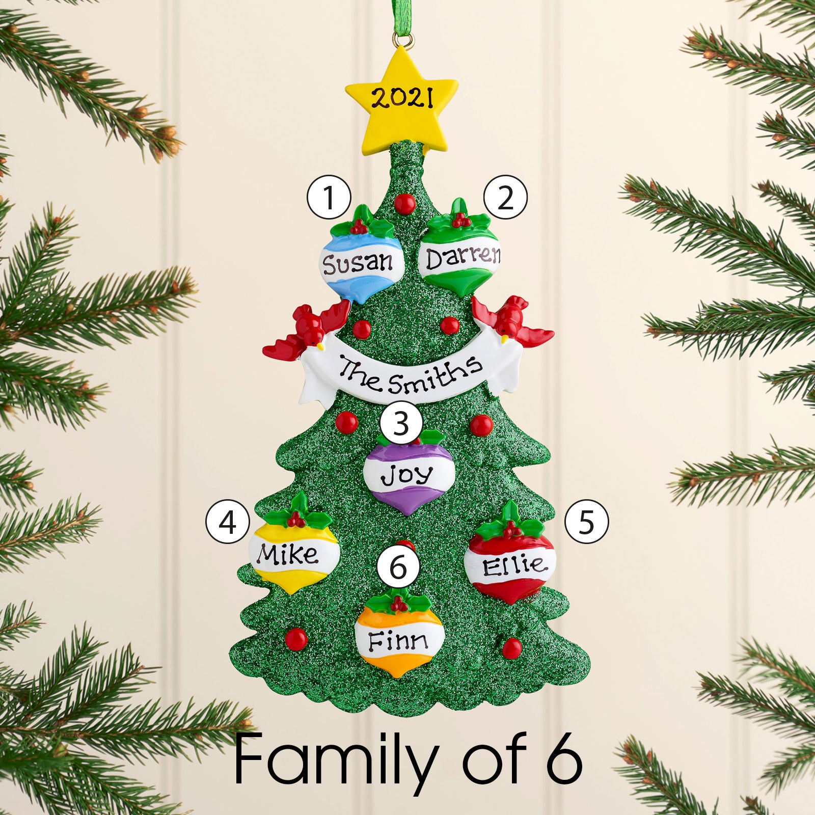 Personalised Green Tree Christmas decoration - Family of 8