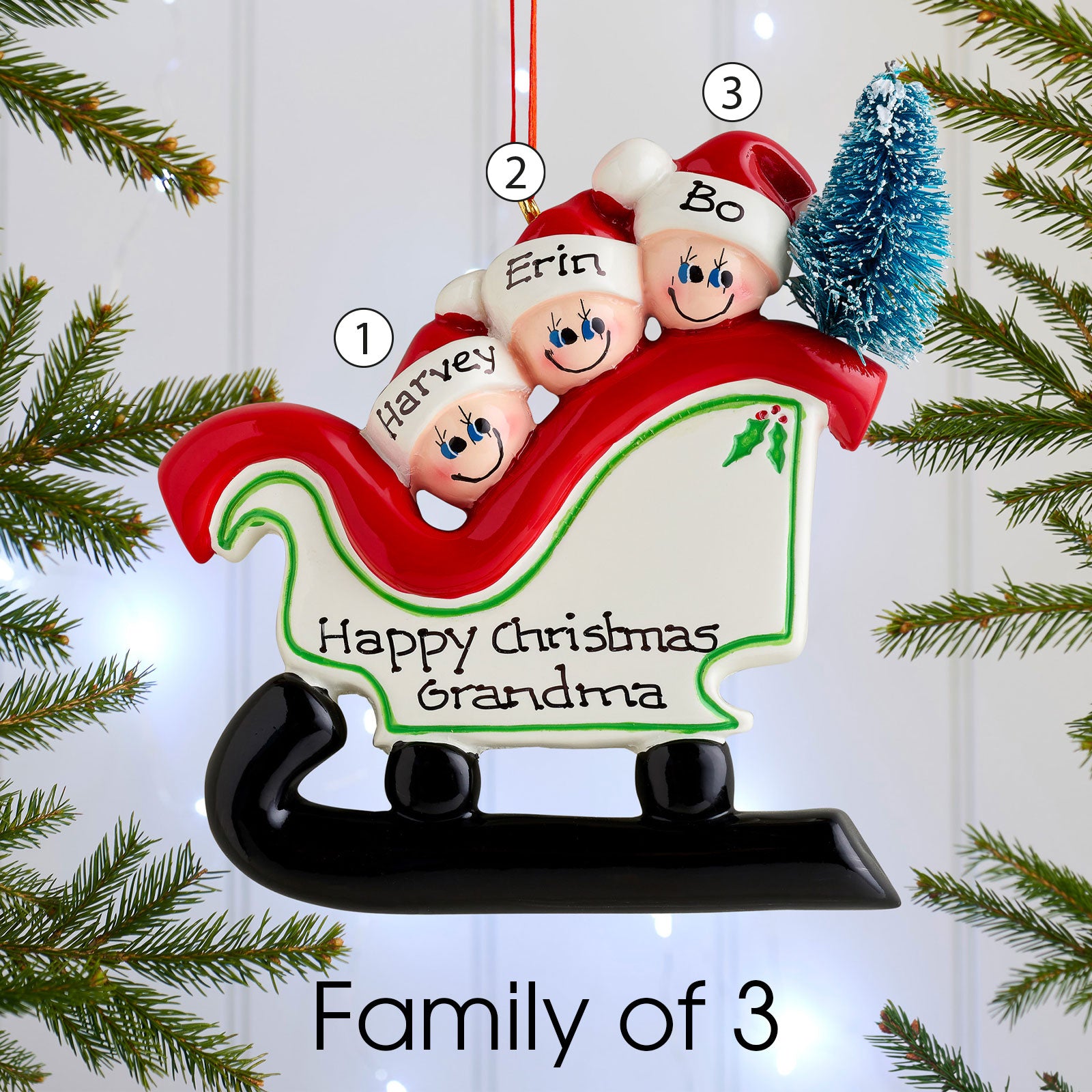 Personalised Sleigh Family Christmas decoration - Family of 3