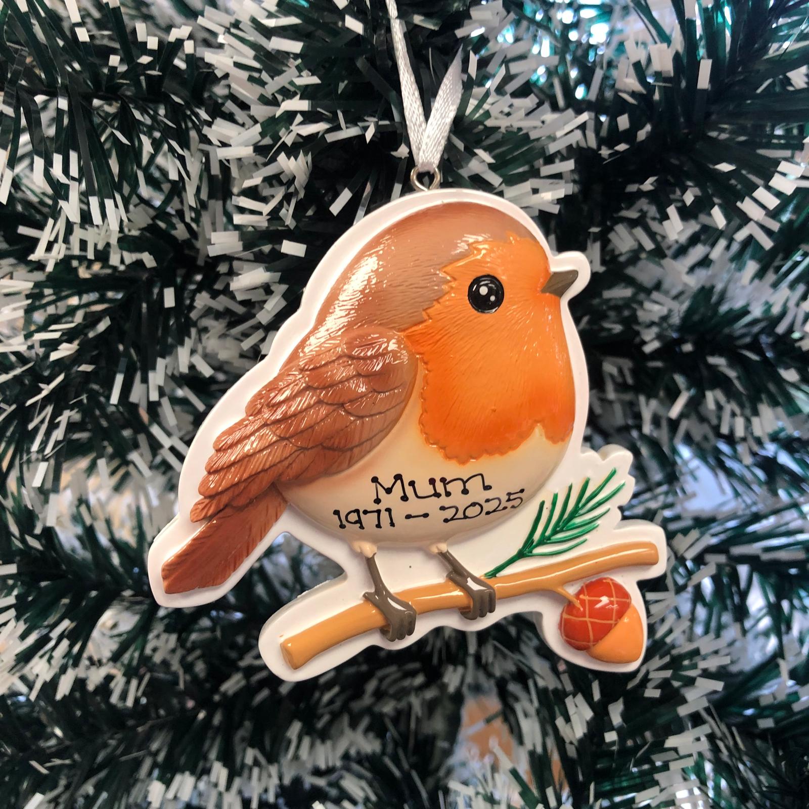 Personalised Robin memorial Christmas decoration