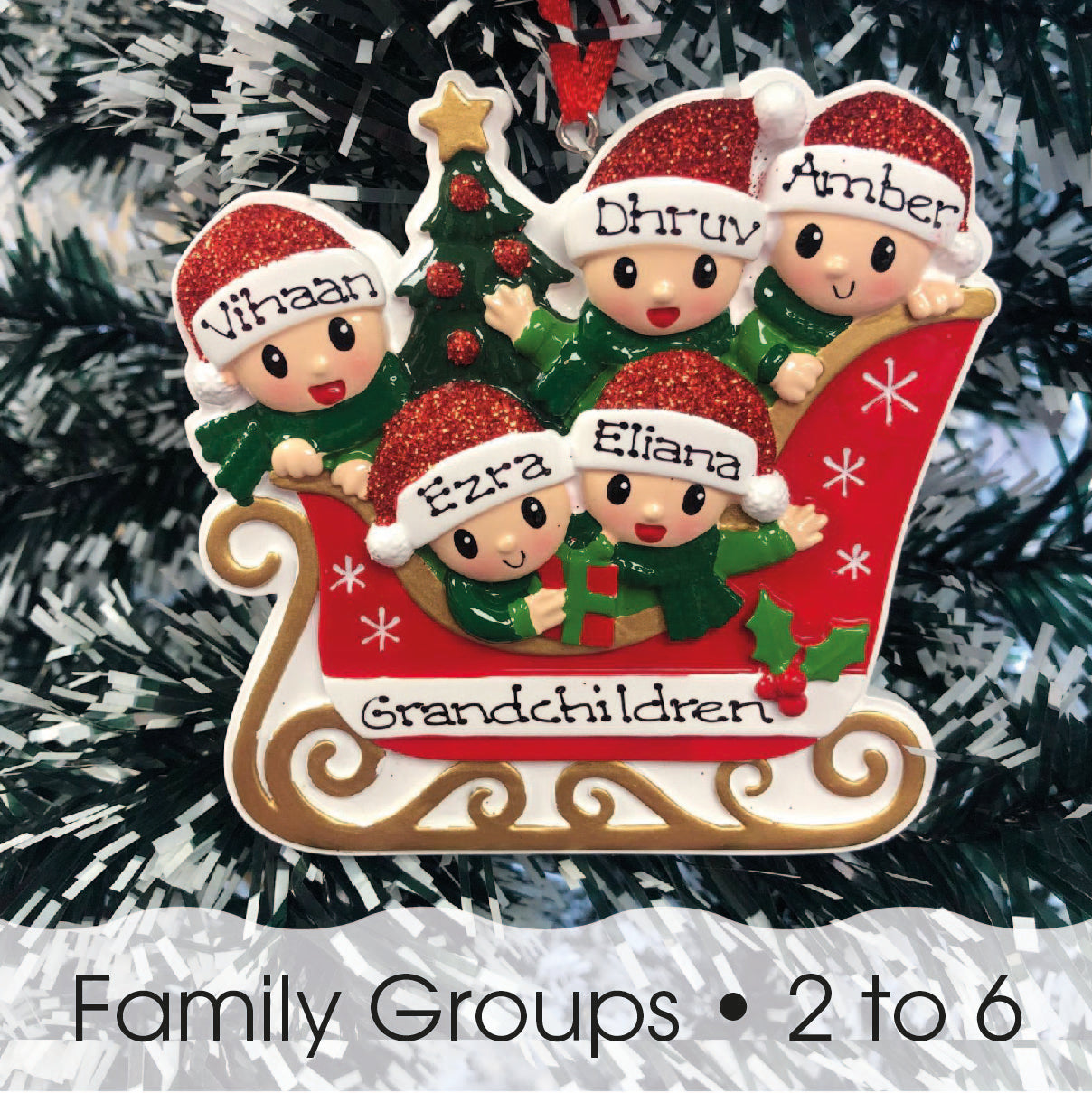 Personalised Family Christmas Xmas Tree Decoration Ornament - Sleigh Family
