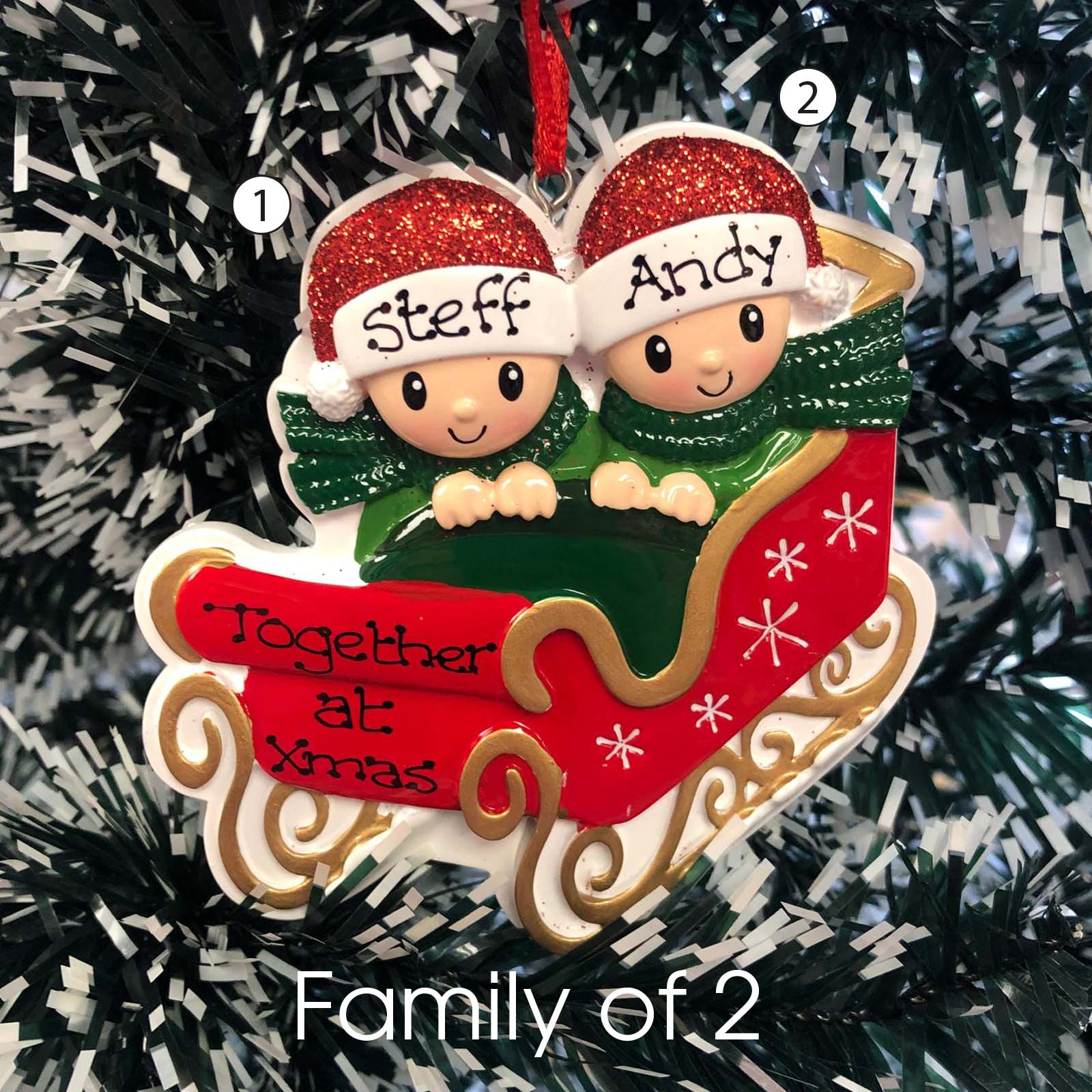 Personalised Family Christmas Xmas Tree Decoration Ornament - Sleigh Family