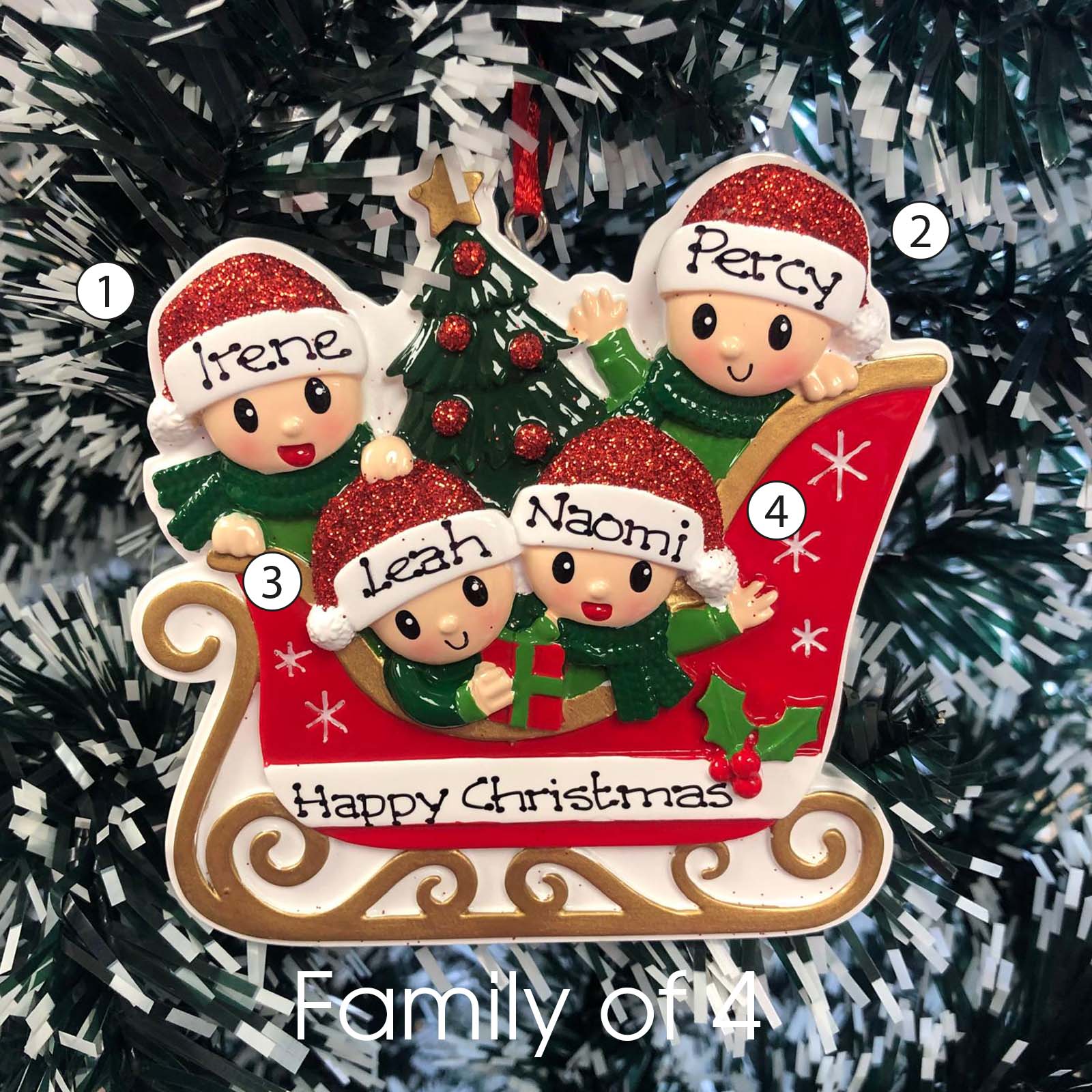 Personalised Family Christmas Xmas Tree Decoration Ornament - Sleigh Family