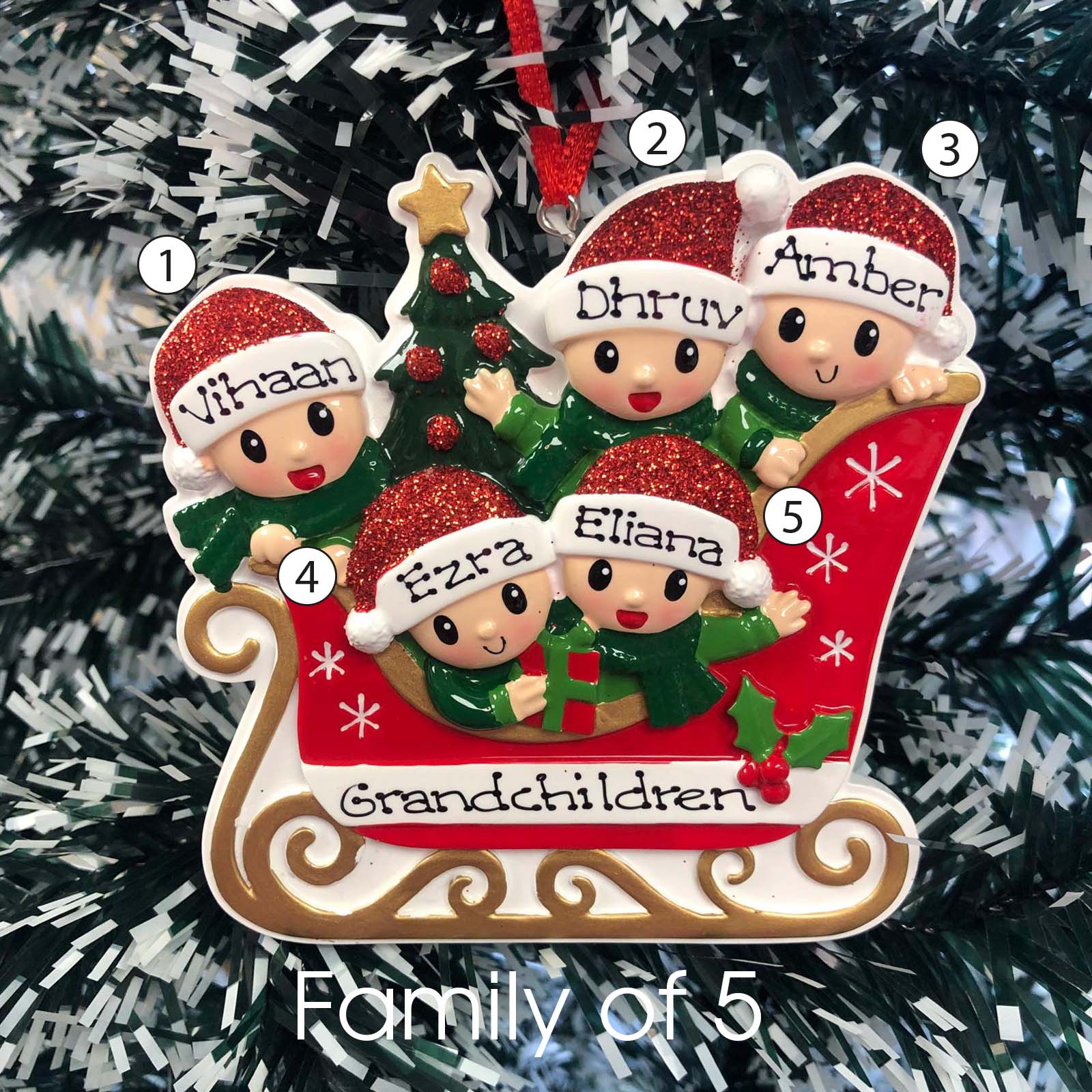 Personalised Family Christmas Xmas Tree Decoration Ornament - Sleigh Family