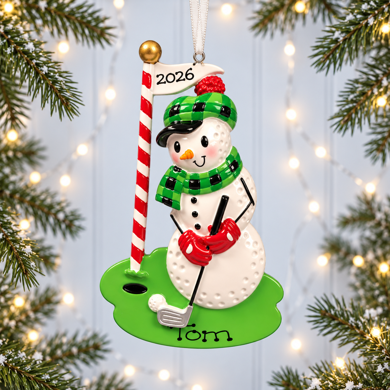 Personalised Family Christmas Xmas Tree Decoration Ornament - Snowman Golfer