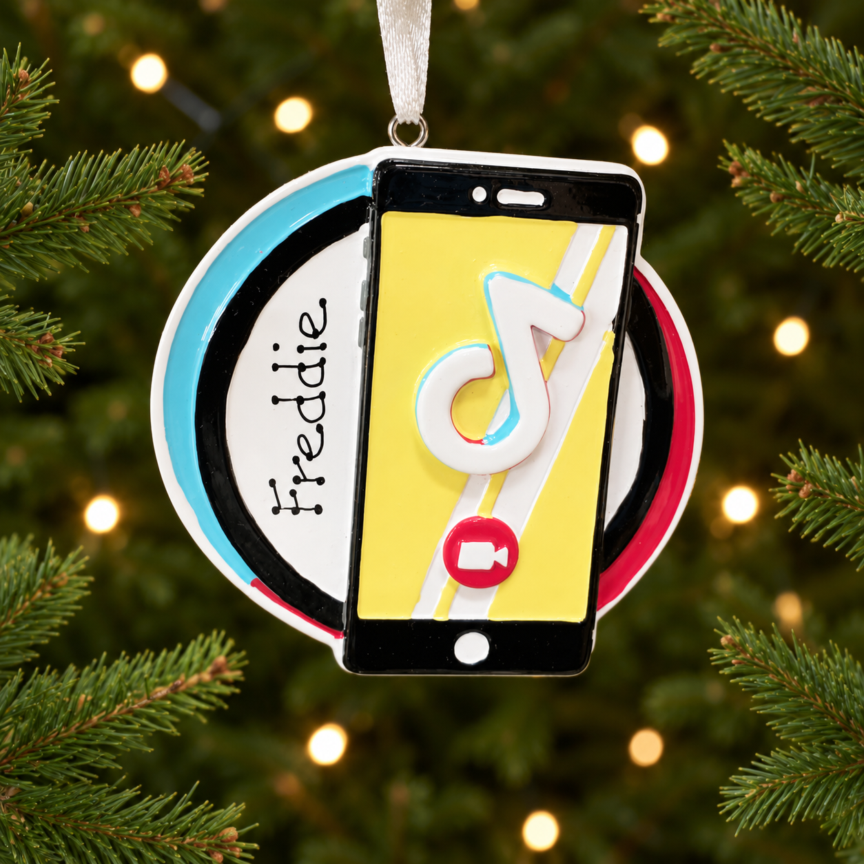 Personalised Family Christmas Xmas Tree Decoration Ornament - Cell Phone Dance App