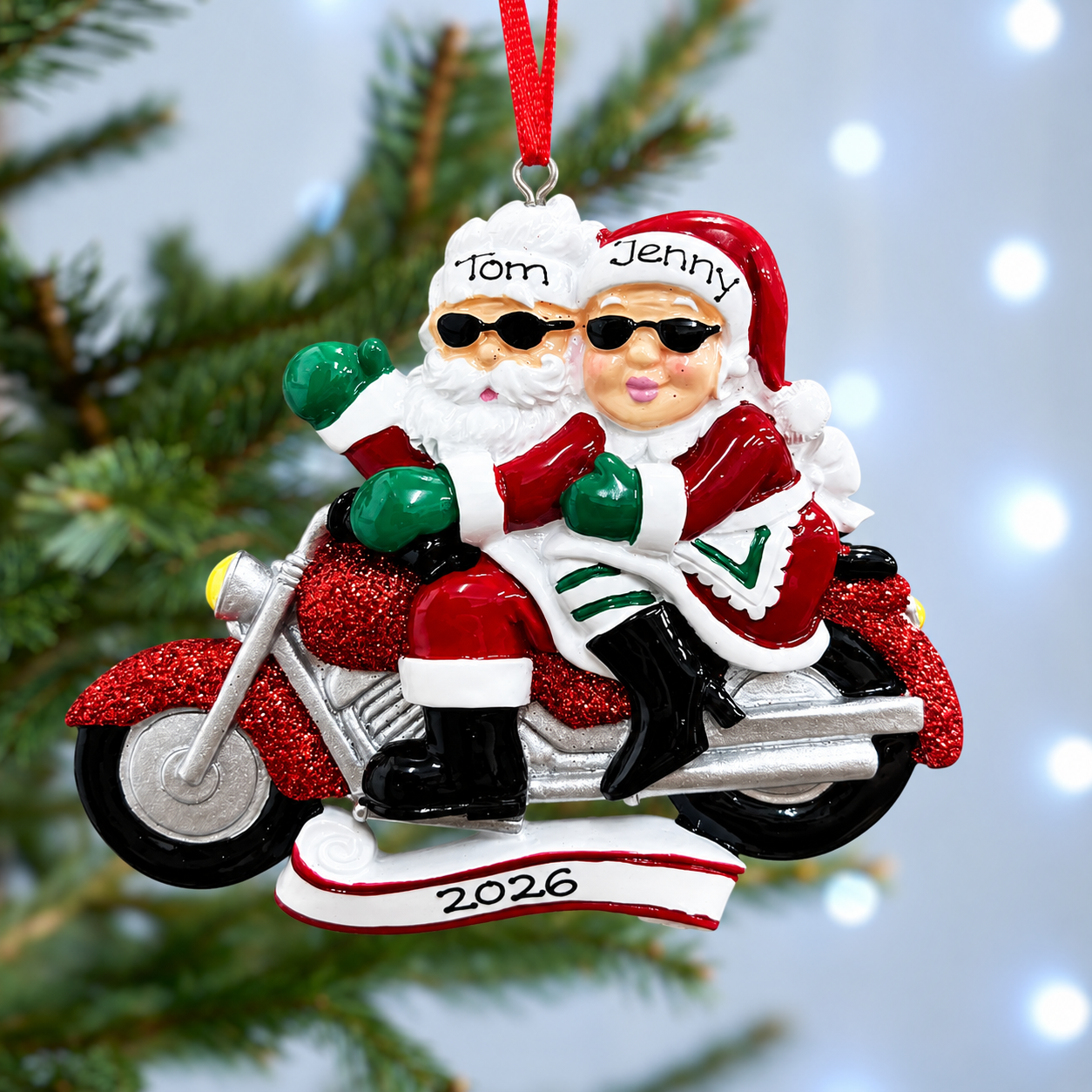 Personalised Family Christmas Xmas Tree Decoration Ornament - Motorbike Single/Couple